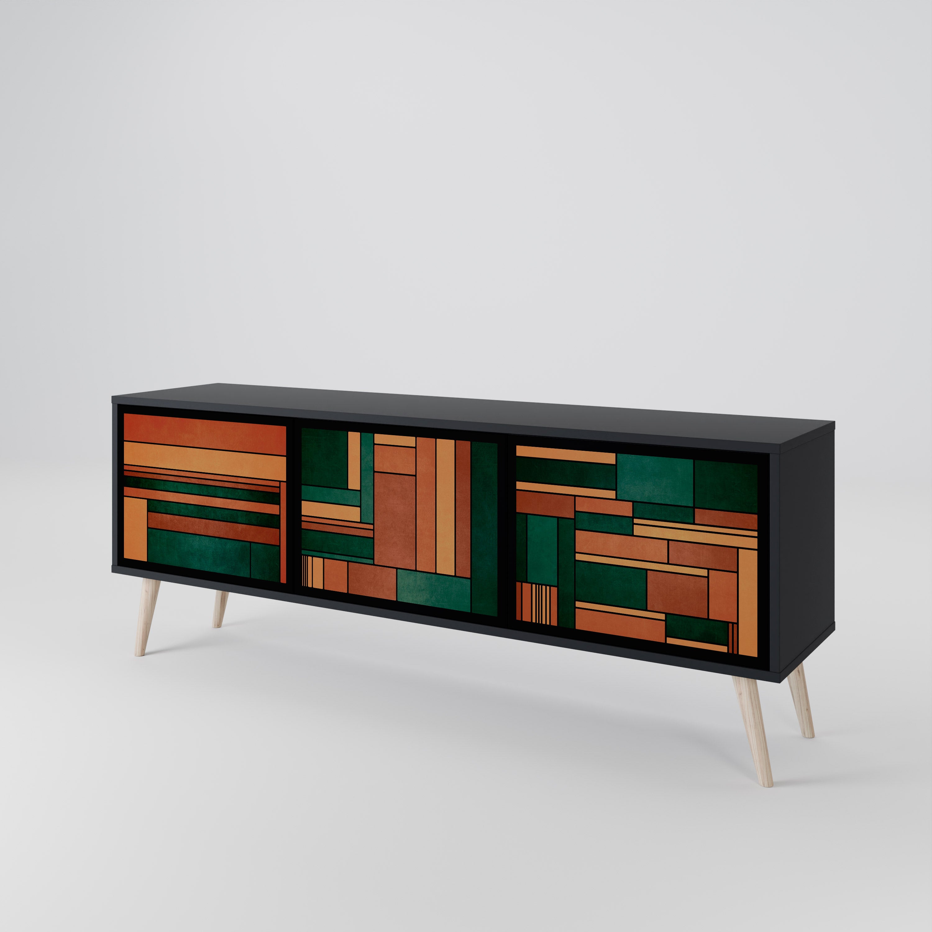 Mueble de TV de 3 puertas EARTHY FIGURES en acabado negro