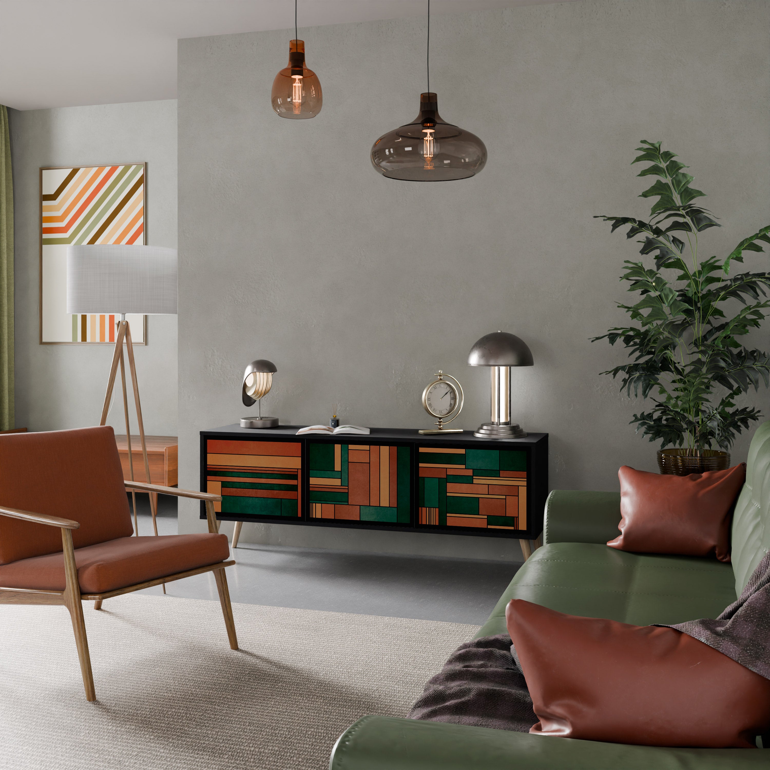 Mueble de TV de 3 puertas EARTHY FIGURES en acabado negro