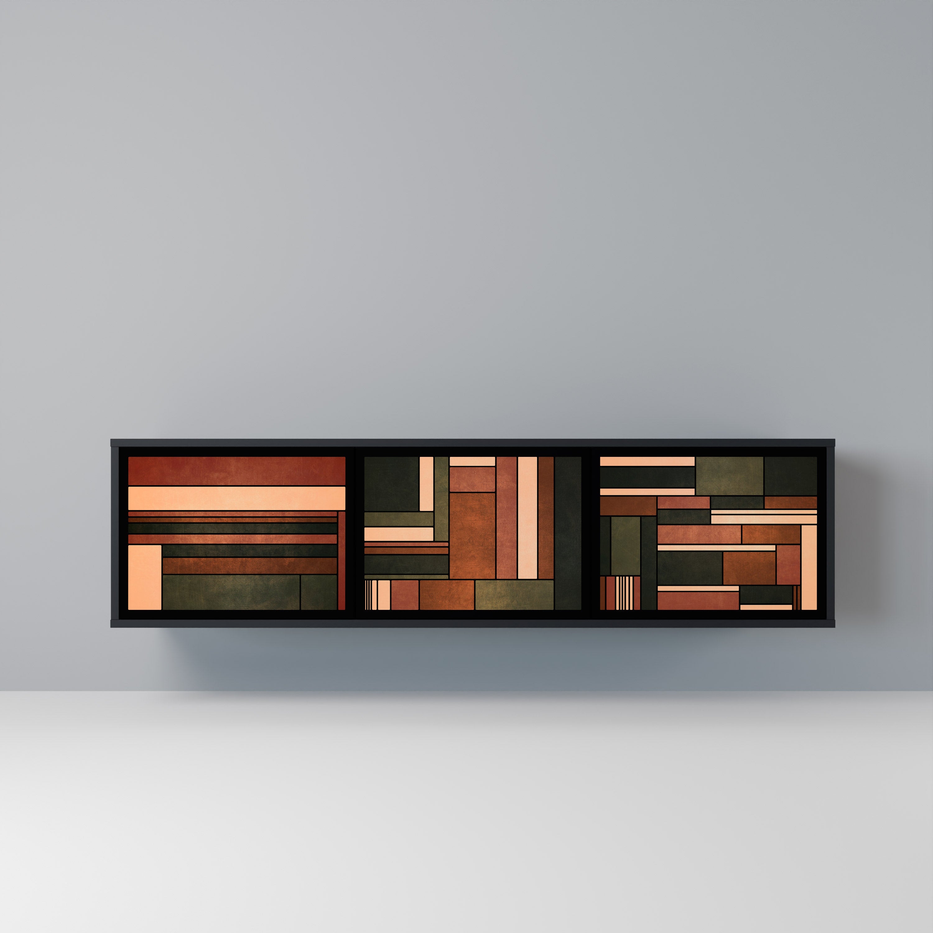 FIGURAS DE LA NATURALEZA Mueble de TV de 3 puertas en acabado negro
