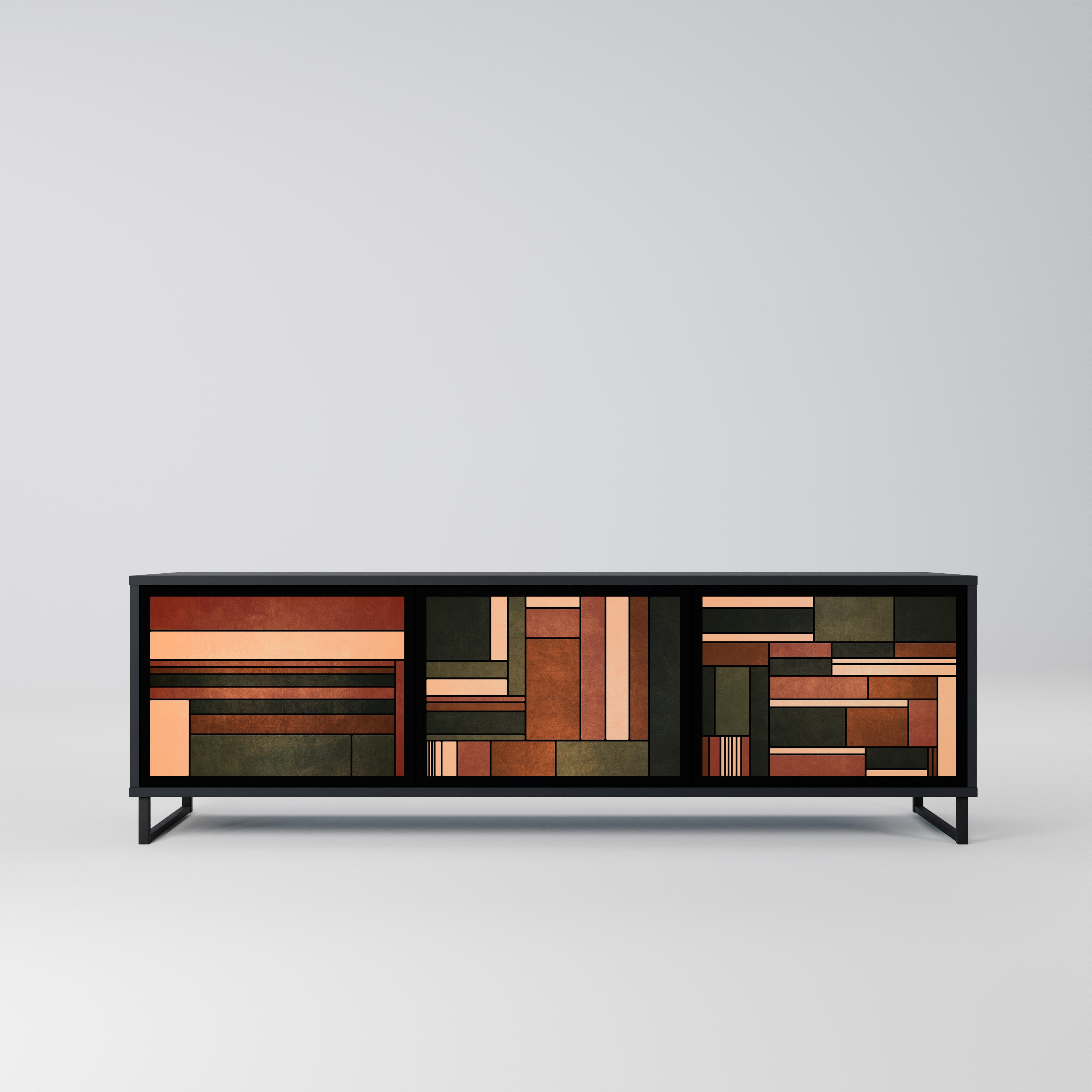 FIGURAS DE LA NATURALEZA Mueble de TV de 3 puertas en acabado negro