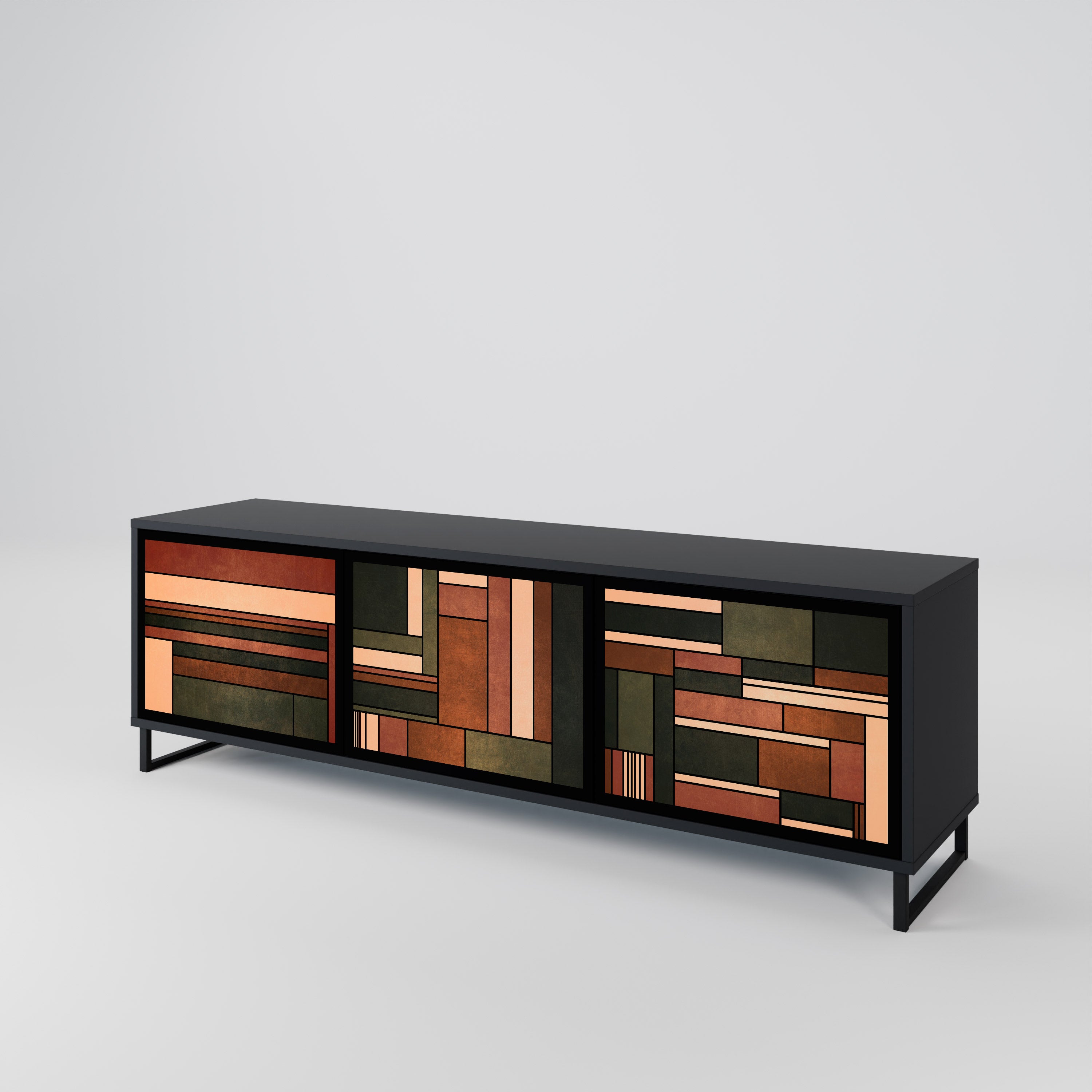 FIGURAS DE LA NATURALEZA Mueble de TV de 3 puertas en acabado negro
