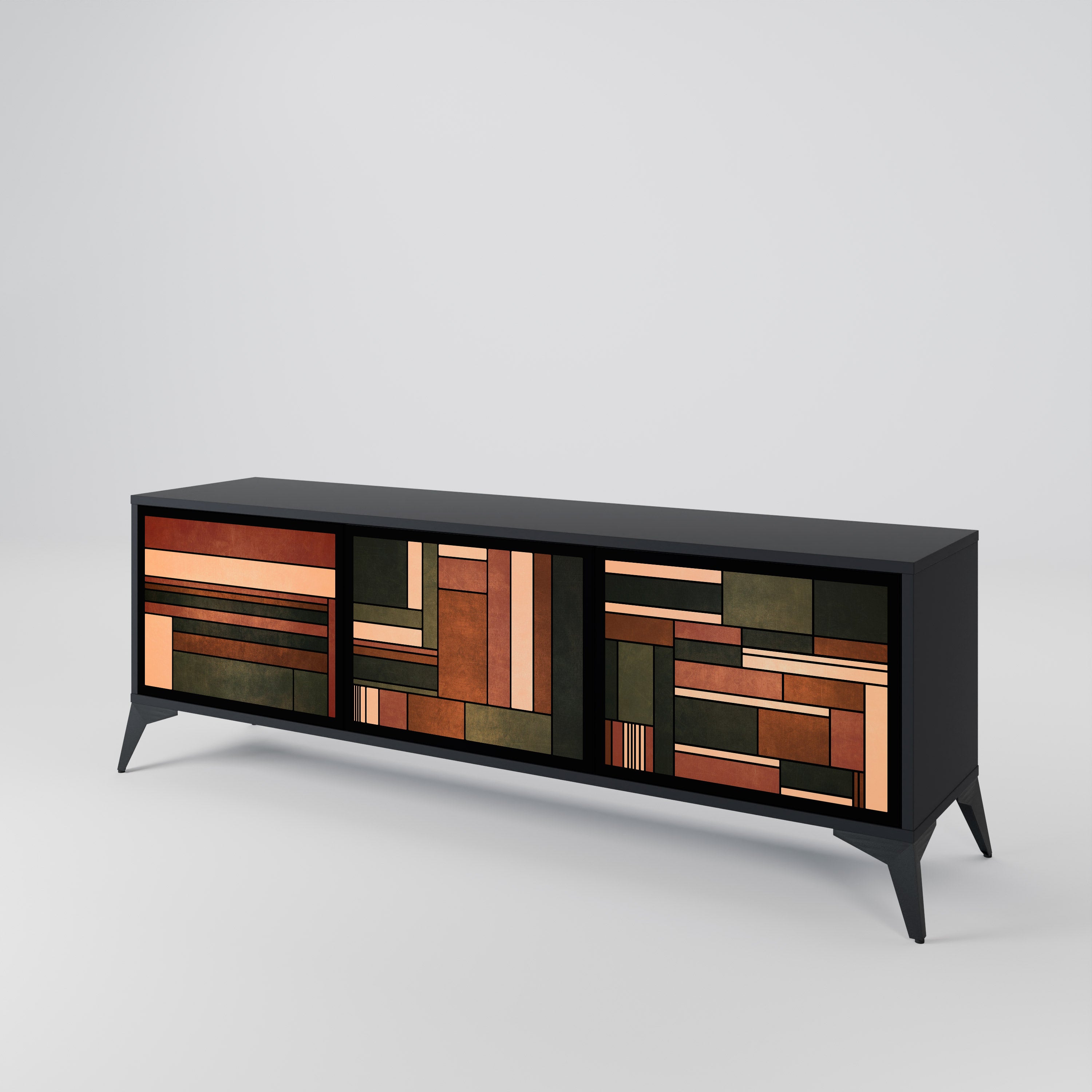 FIGURAS DE LA NATURALEZA Mueble de TV de 3 puertas en acabado negro