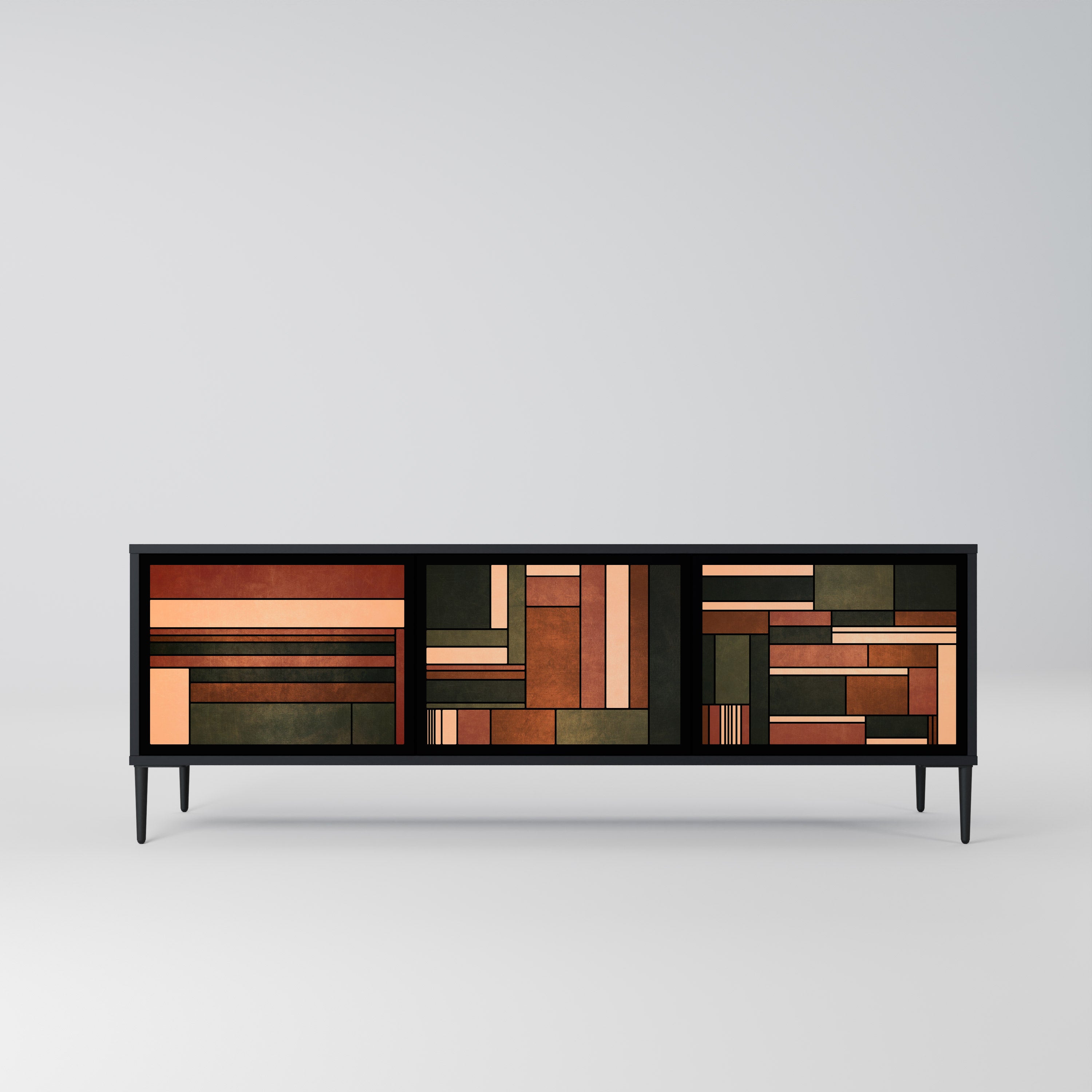 FIGURAS DE LA NATURALEZA Mueble de TV de 3 puertas en acabado negro