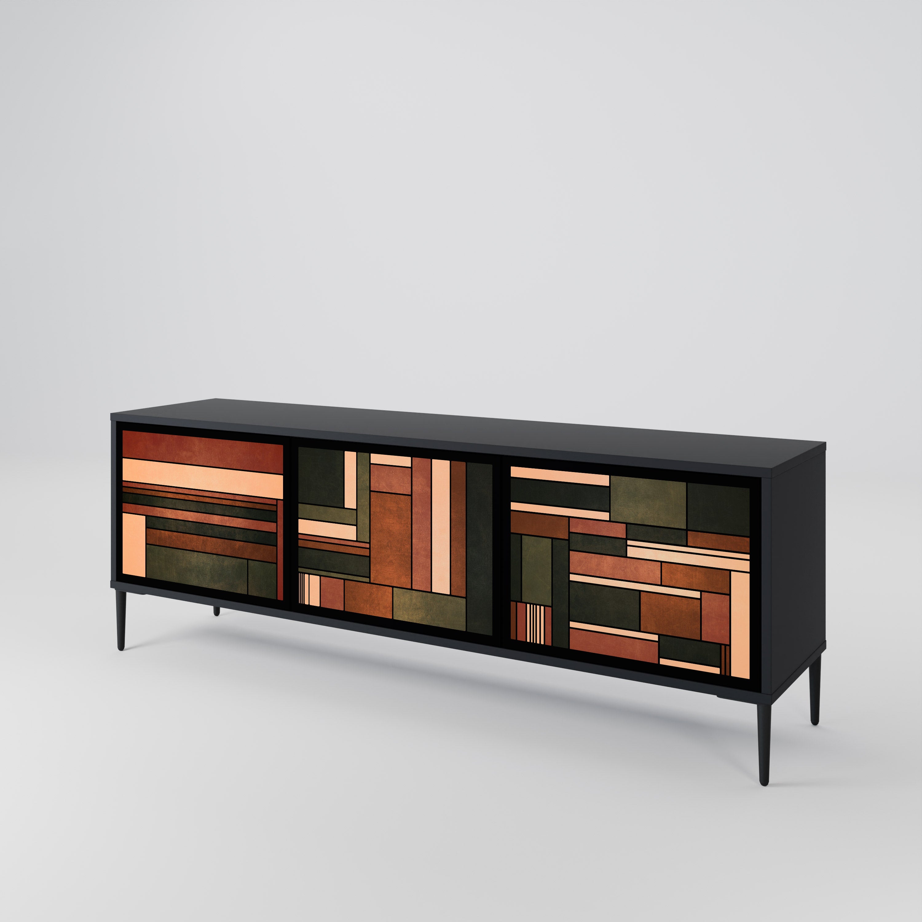 FIGURAS DE LA NATURALEZA Mueble de TV de 3 puertas en acabado negro