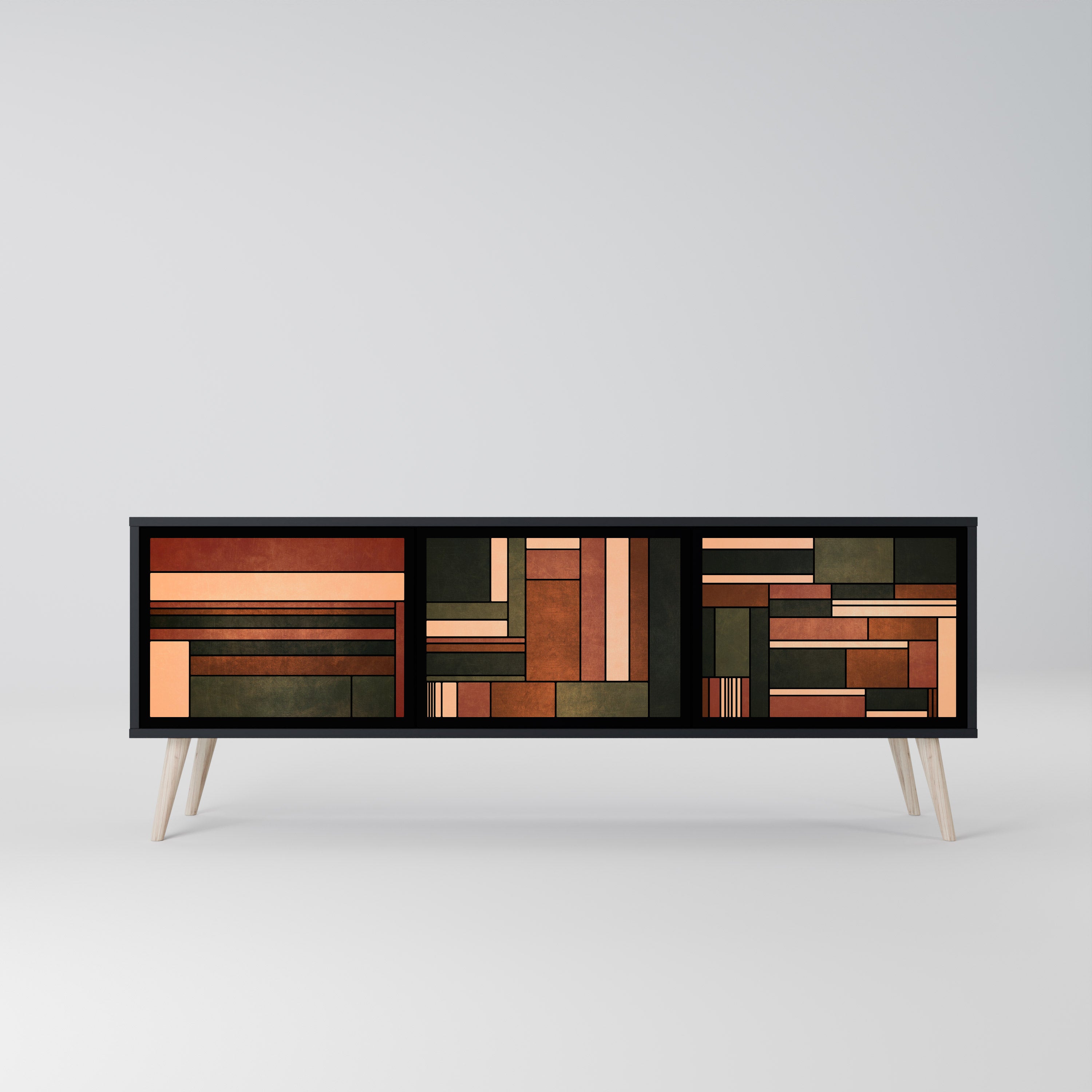 FIGURAS DE LA NATURALEZA Mueble de TV de 3 puertas en acabado negro