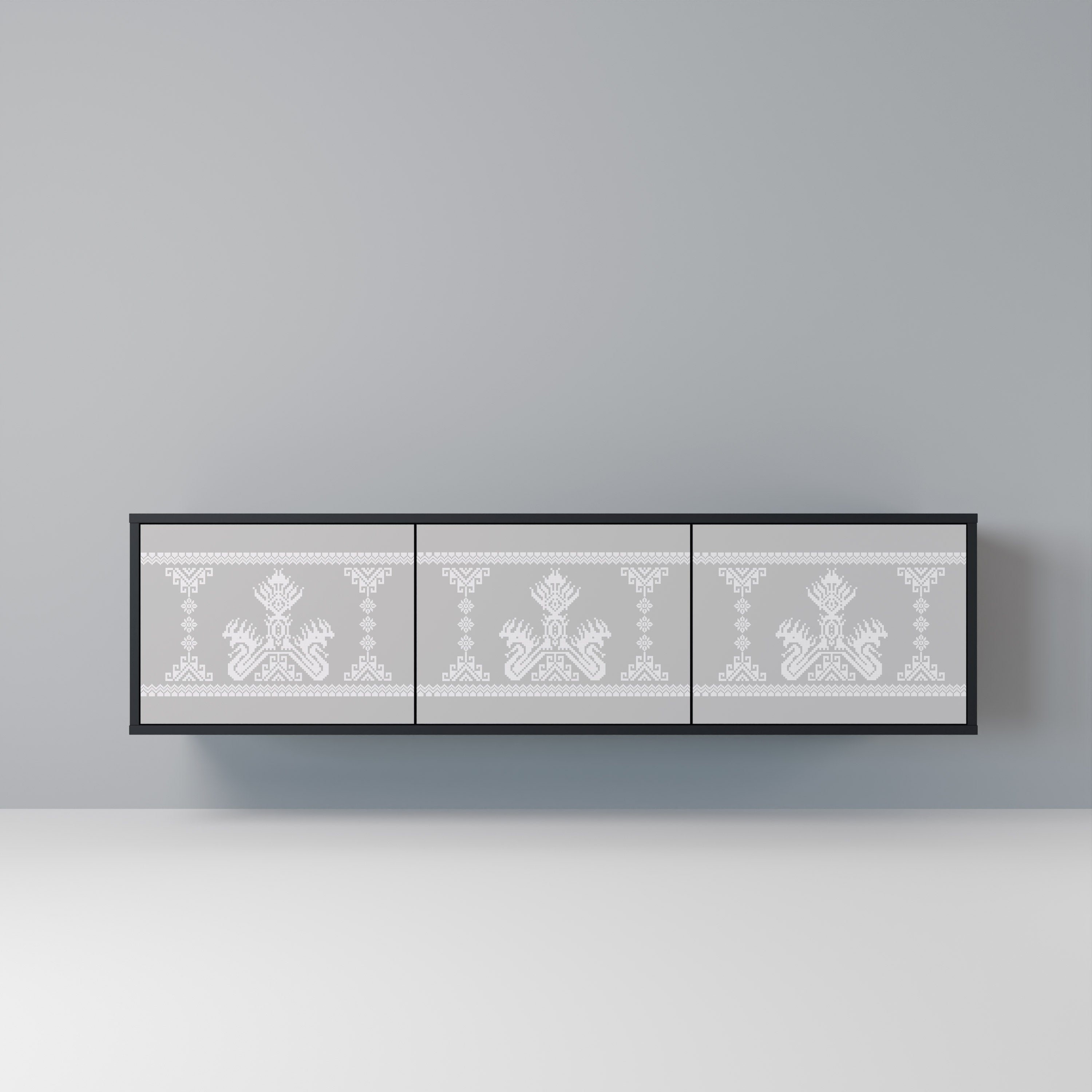 Mueble de TV de 3 puertas THAI GRAY con acabado negro