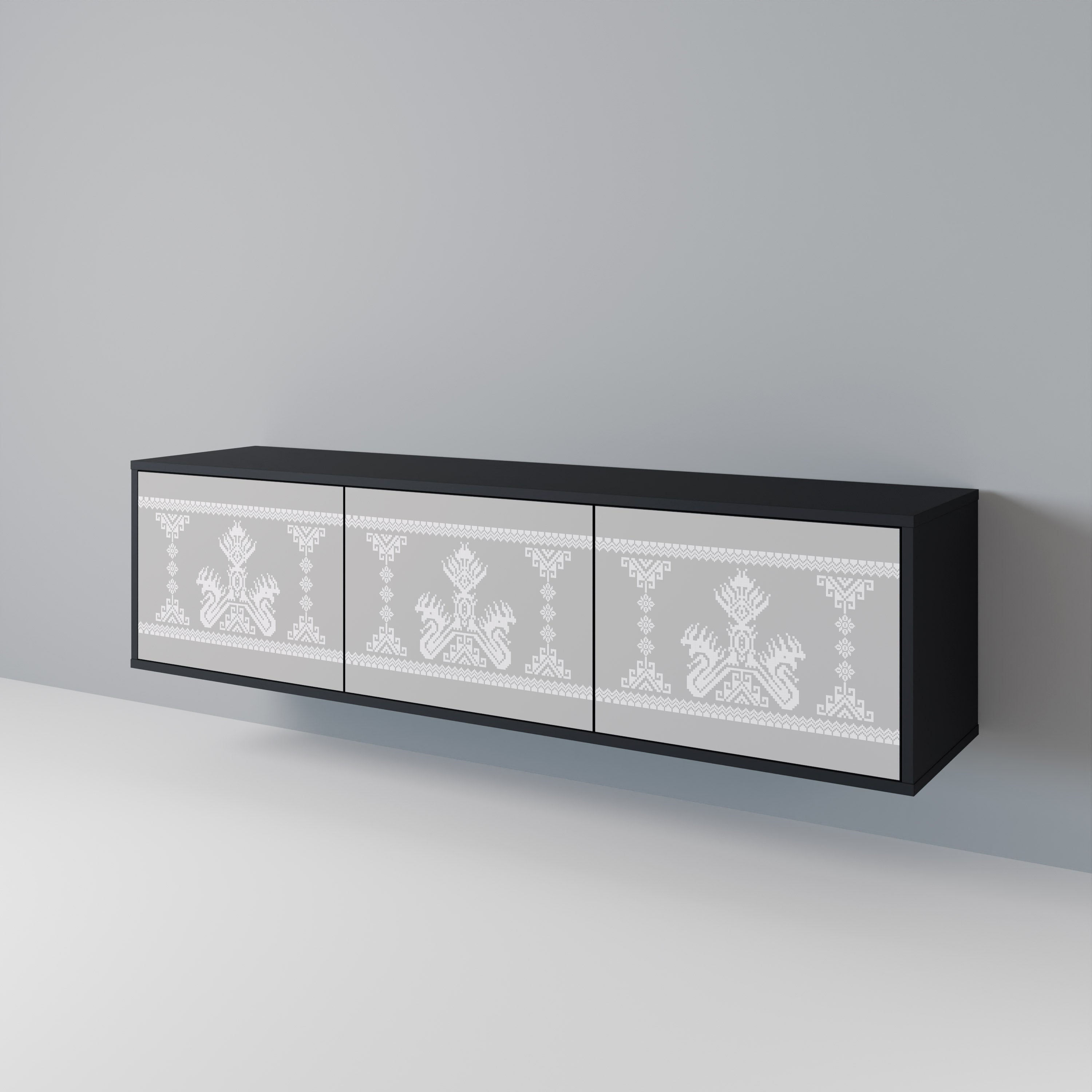 Mueble de TV de 3 puertas THAI GRAY con acabado negro