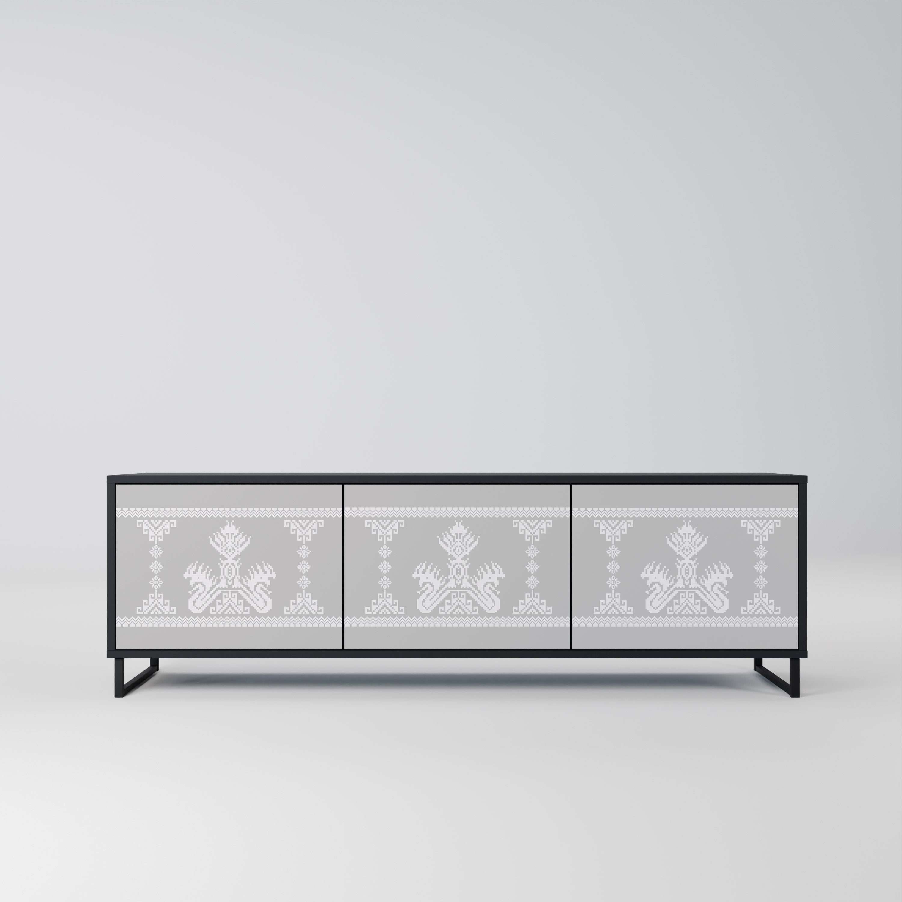 Mueble de TV de 3 puertas THAI GRAY con acabado negro