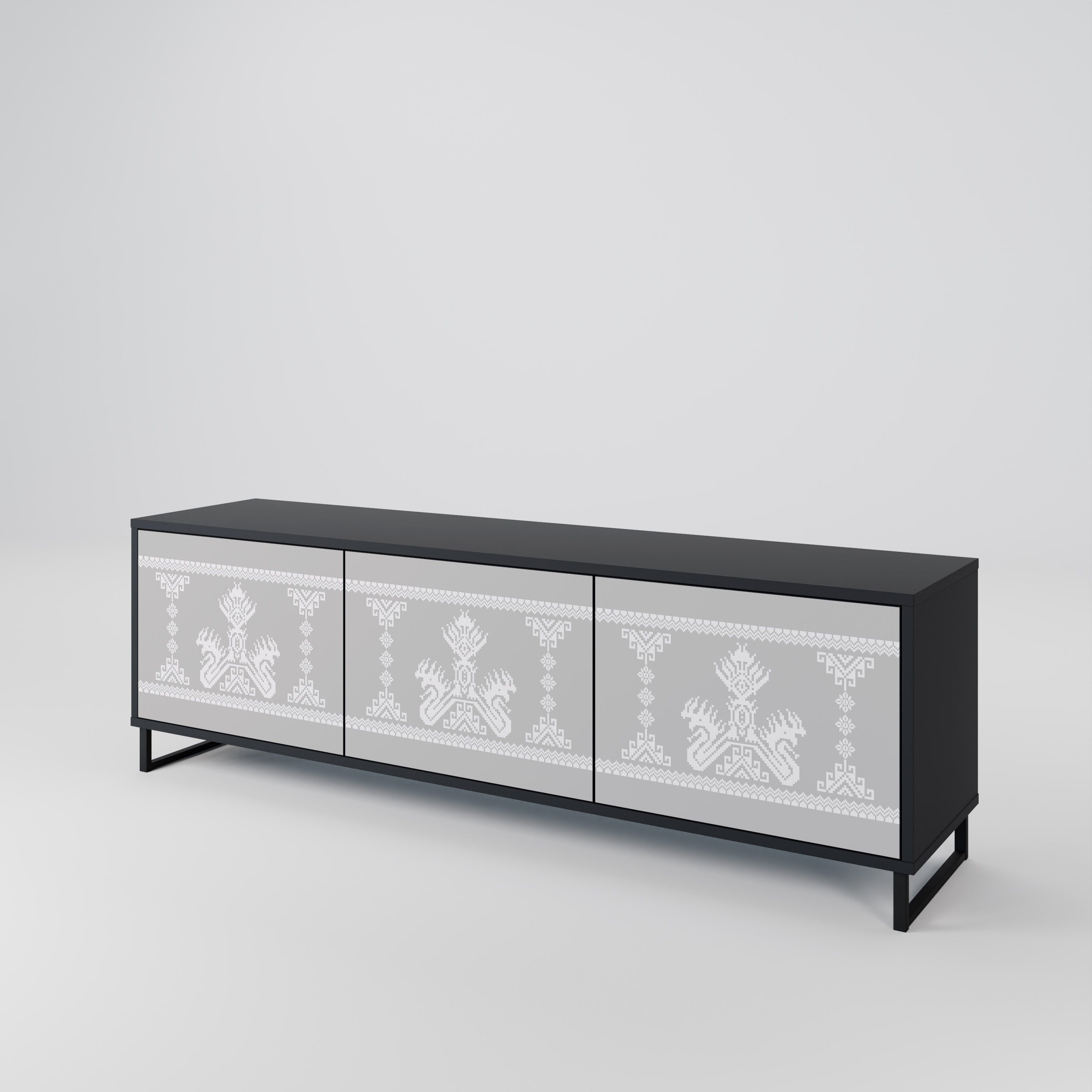 Mueble de TV de 3 puertas THAI GRAY con acabado negro