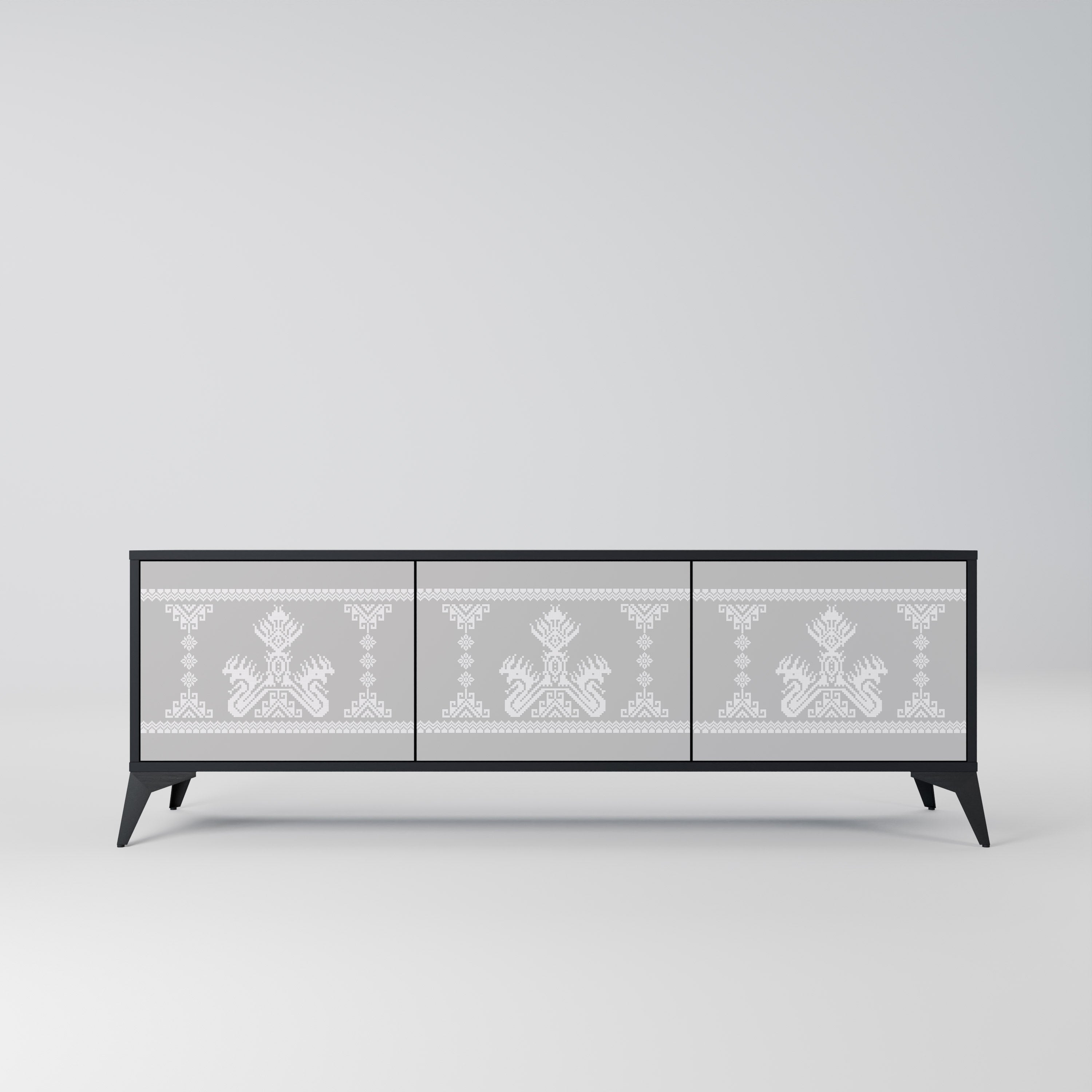 Mueble de TV de 3 puertas THAI GRAY con acabado negro