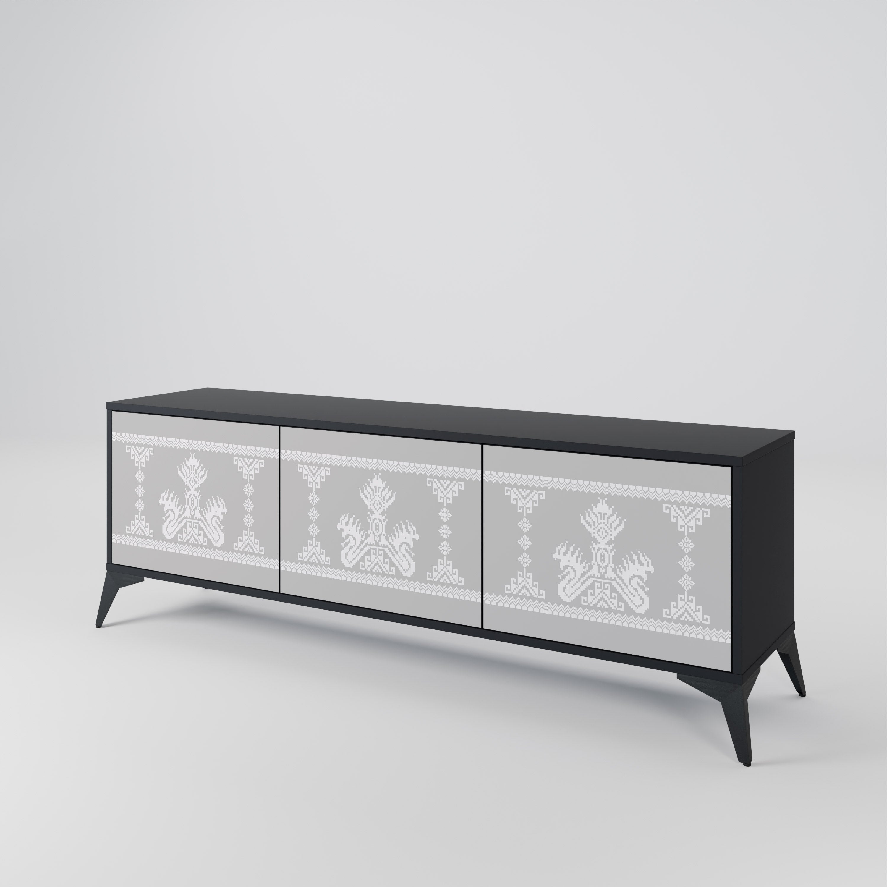 Mueble de TV de 3 puertas THAI GRAY con acabado negro
