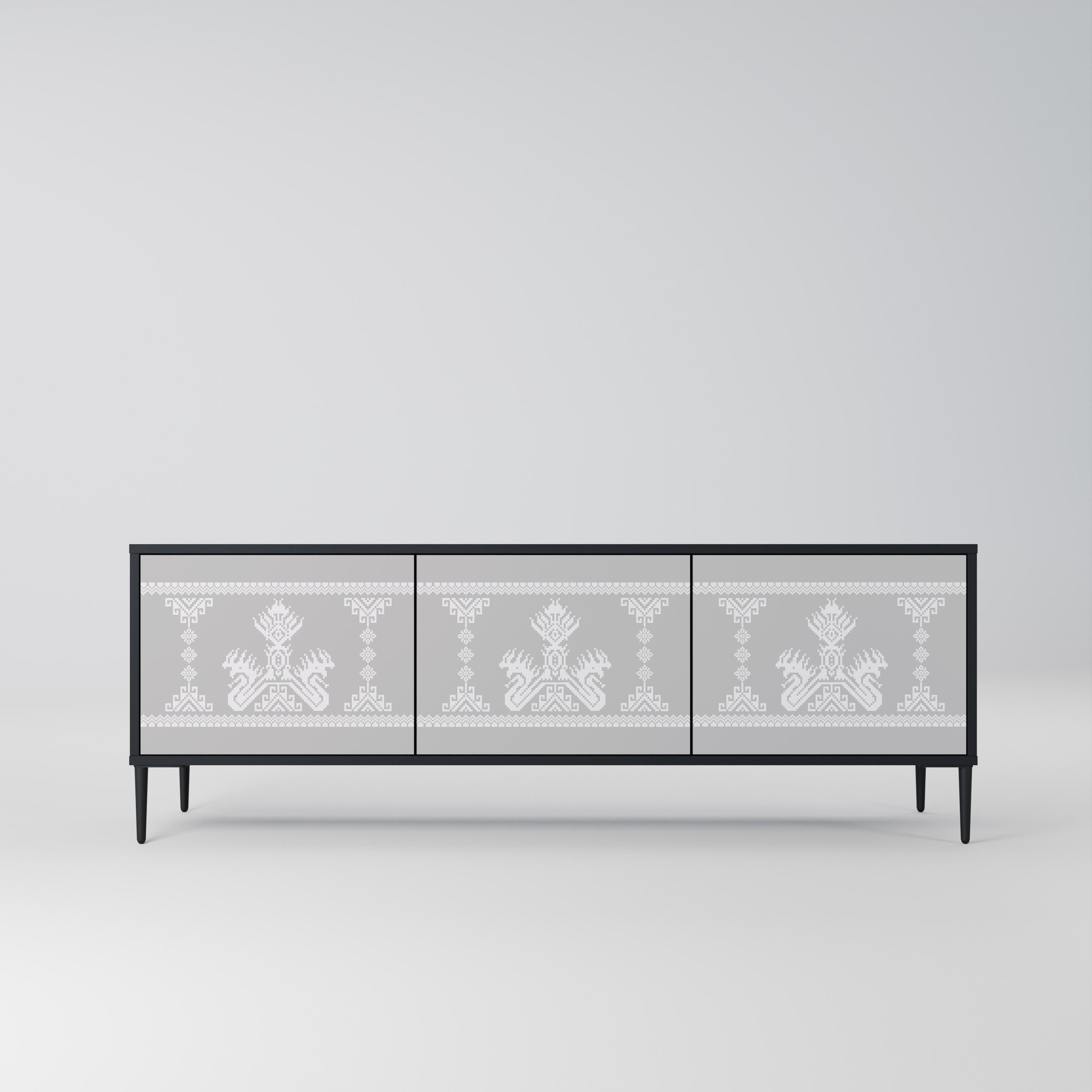 Mueble de TV de 3 puertas THAI GRAY con acabado negro