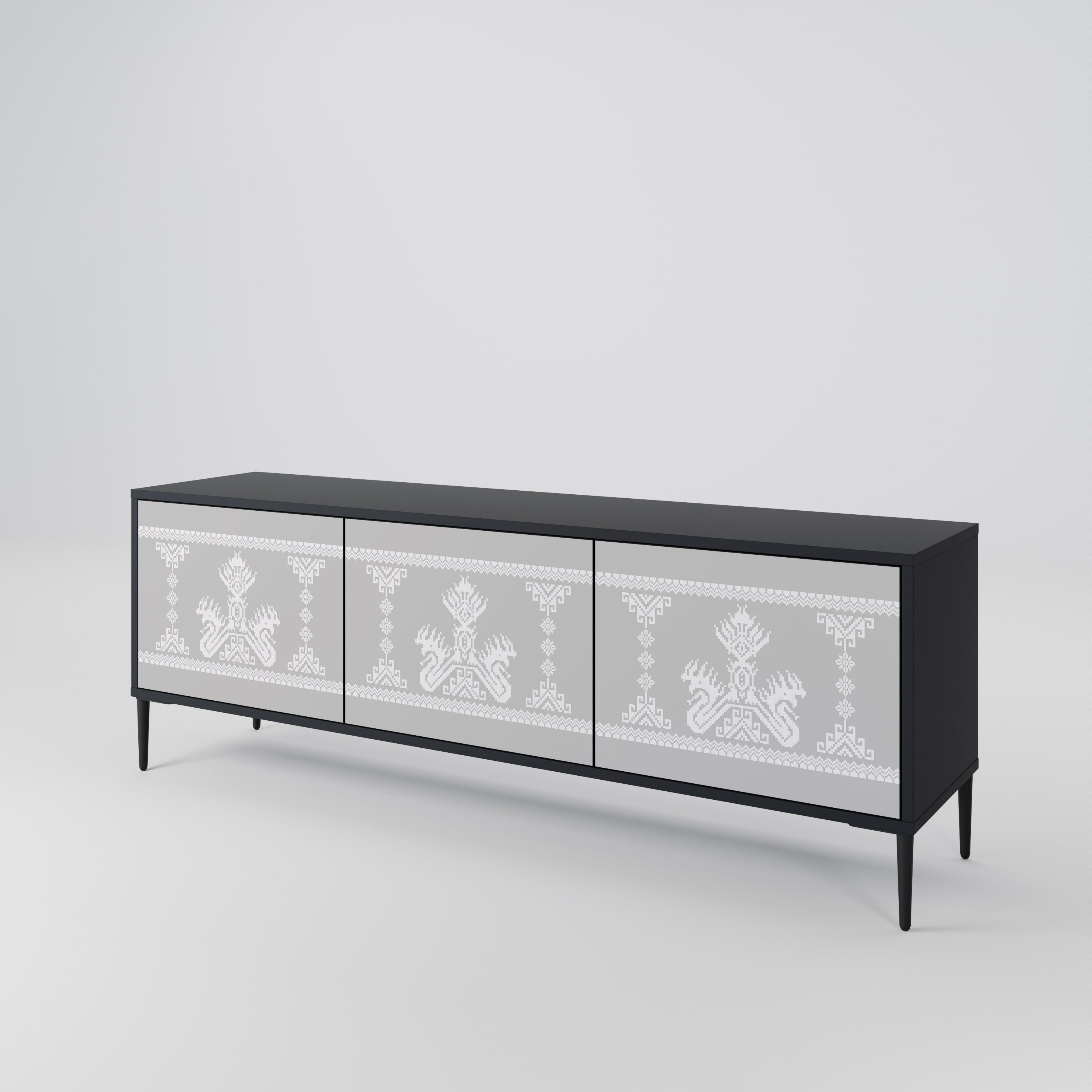 Mueble de TV de 3 puertas THAI GRAY con acabado negro