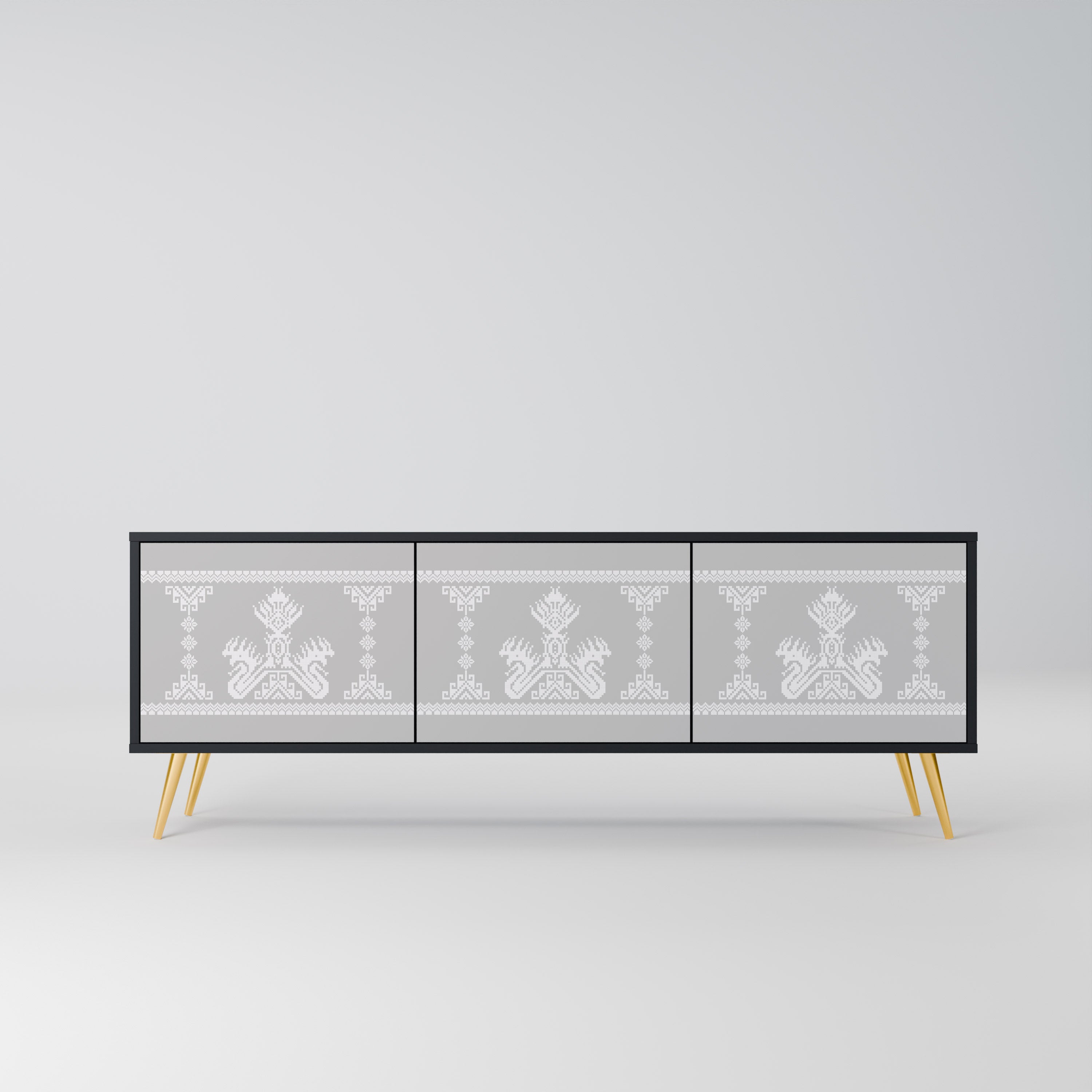 Mueble de TV de 3 puertas THAI GRAY con acabado negro