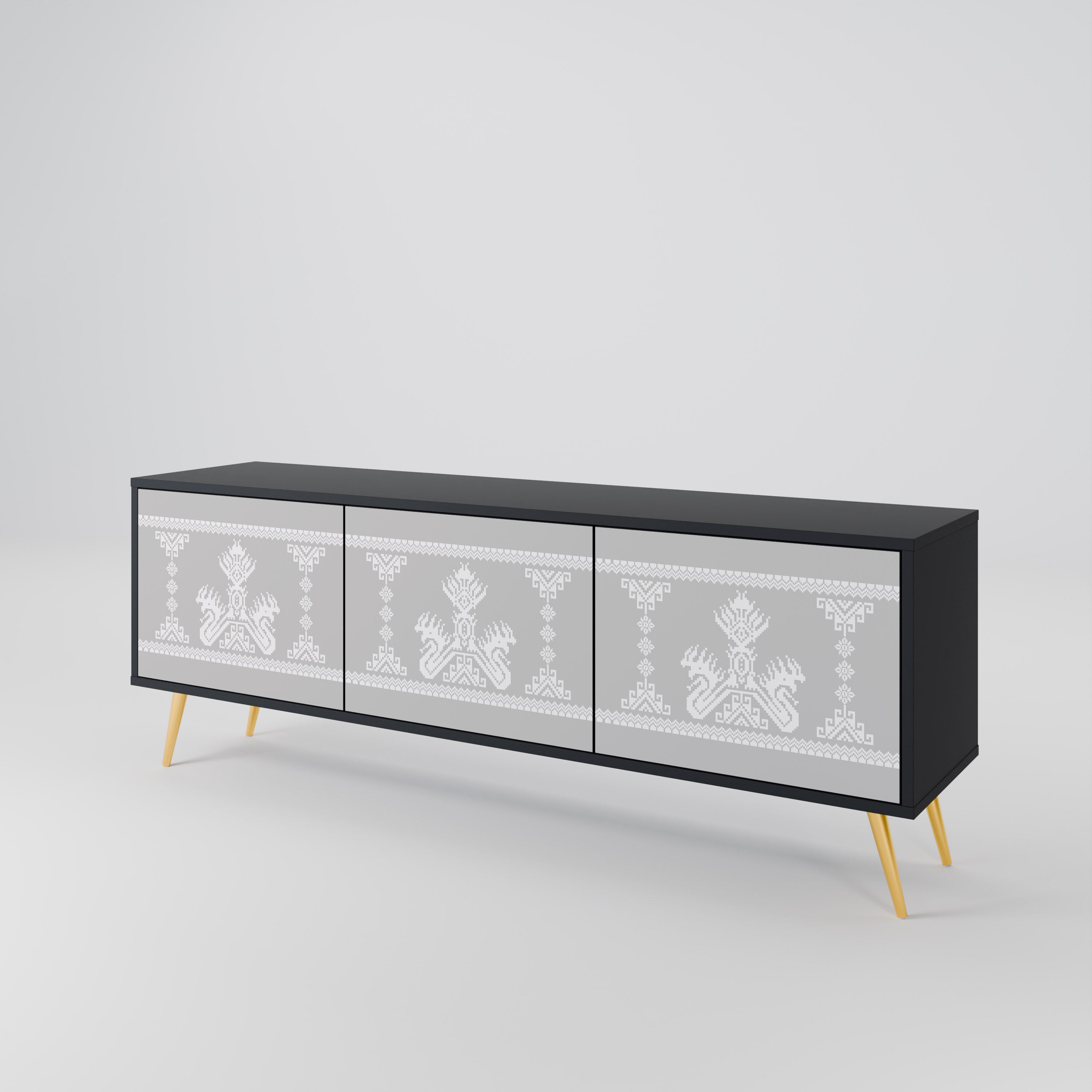 Mueble de TV de 3 puertas THAI GRAY con acabado negro