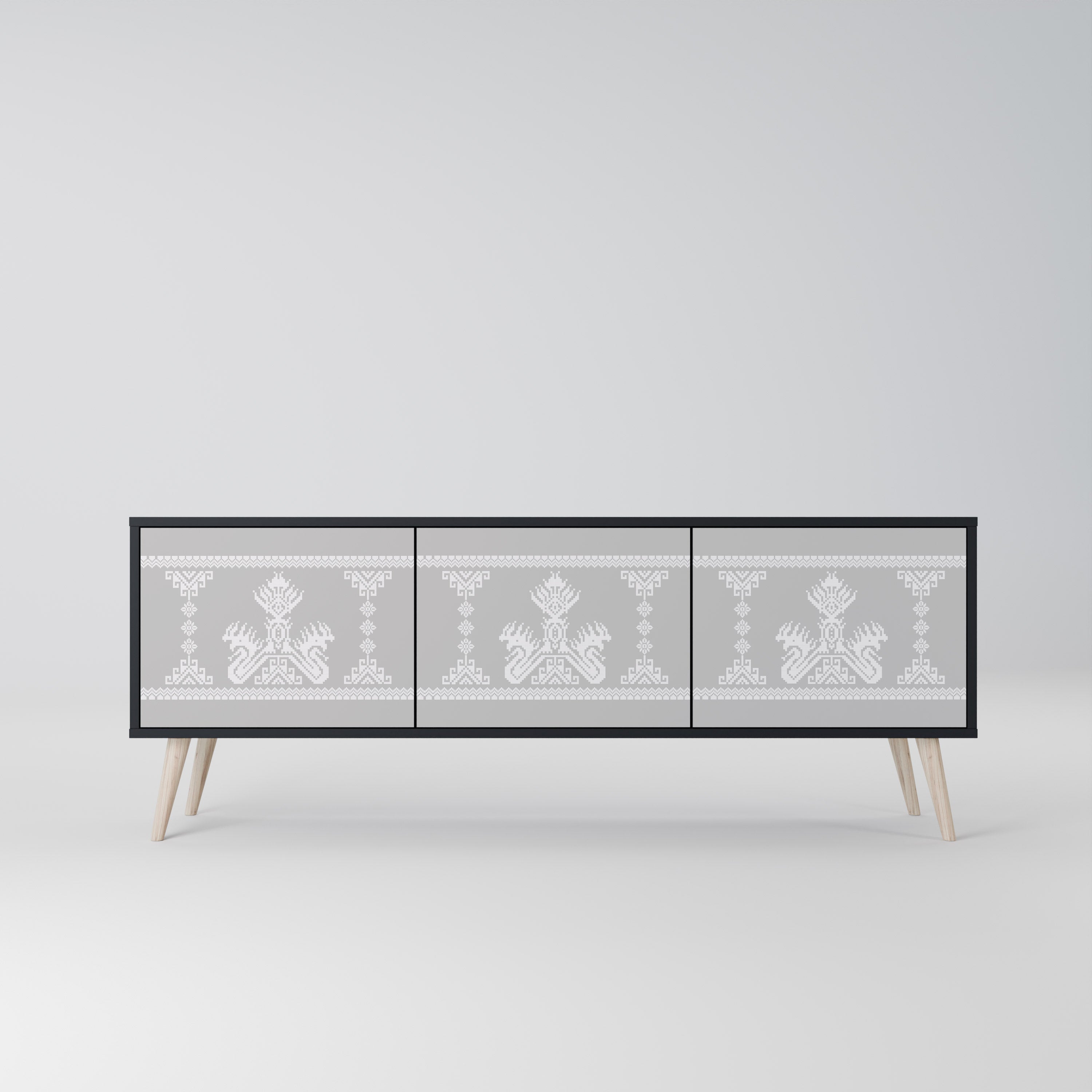 Mueble de TV de 3 puertas THAI GRAY con acabado negro