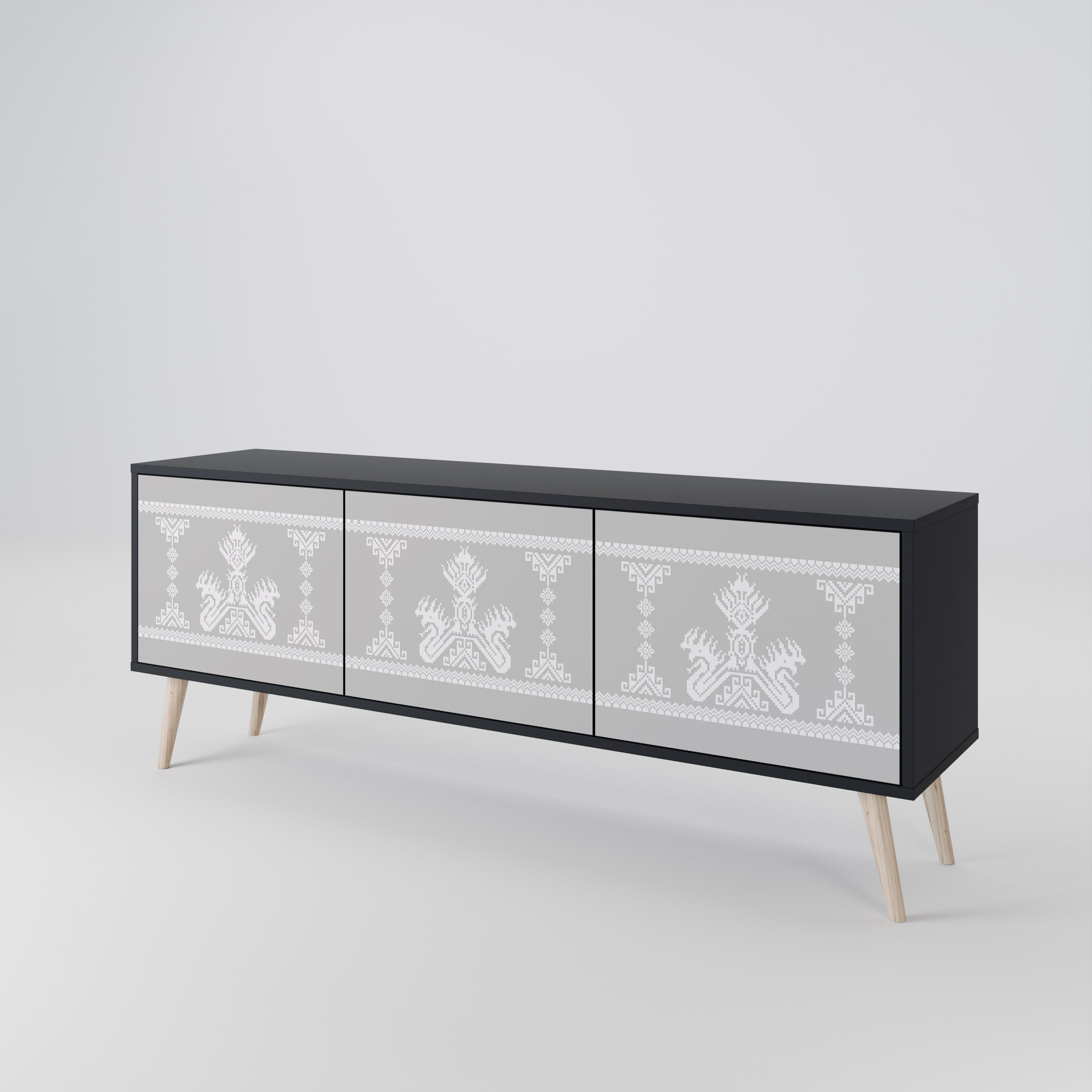 Mueble de TV de 3 puertas THAI GRAY con acabado negro
