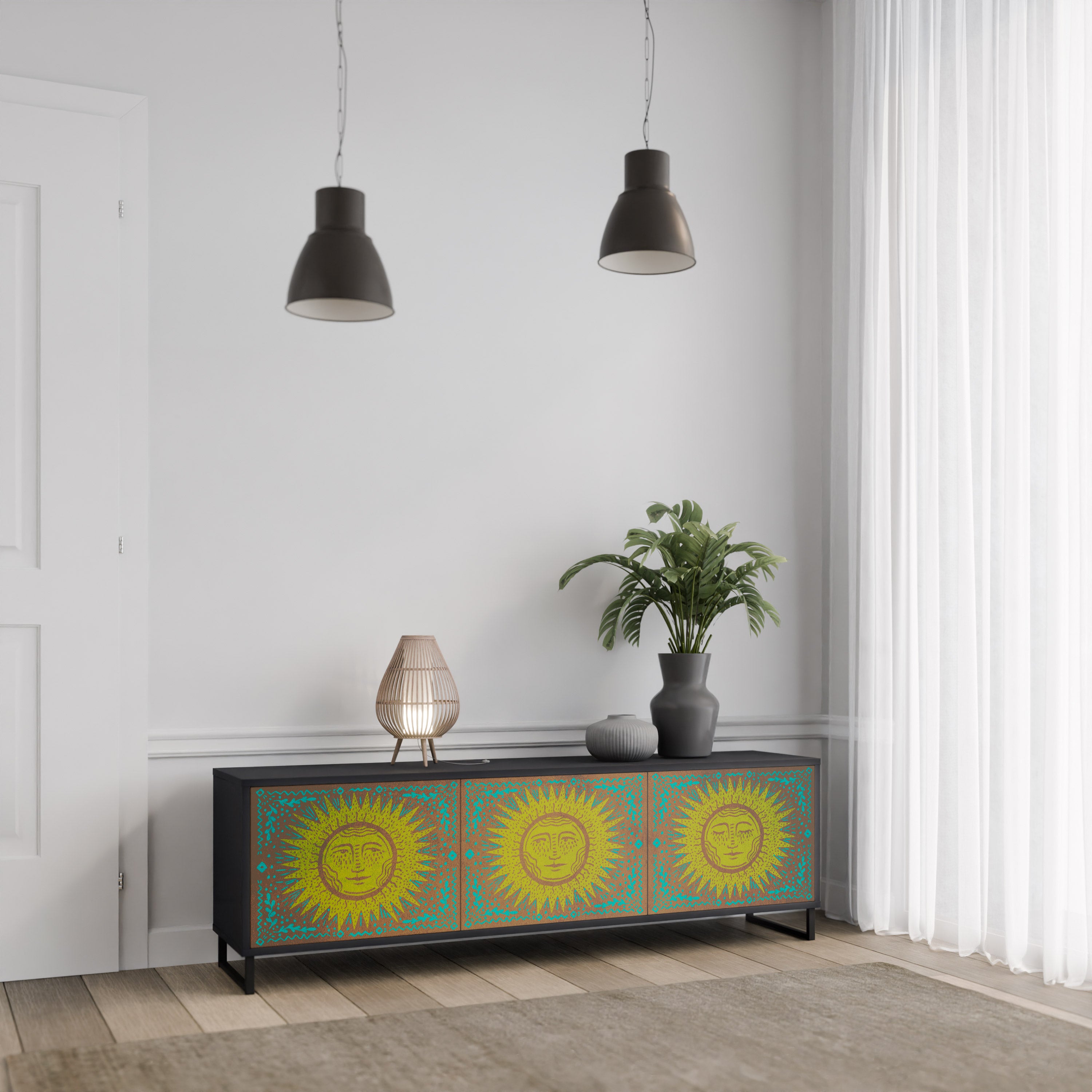 Mueble de TV de 3 puertas SUNSHINE EULOGY con acabado negro