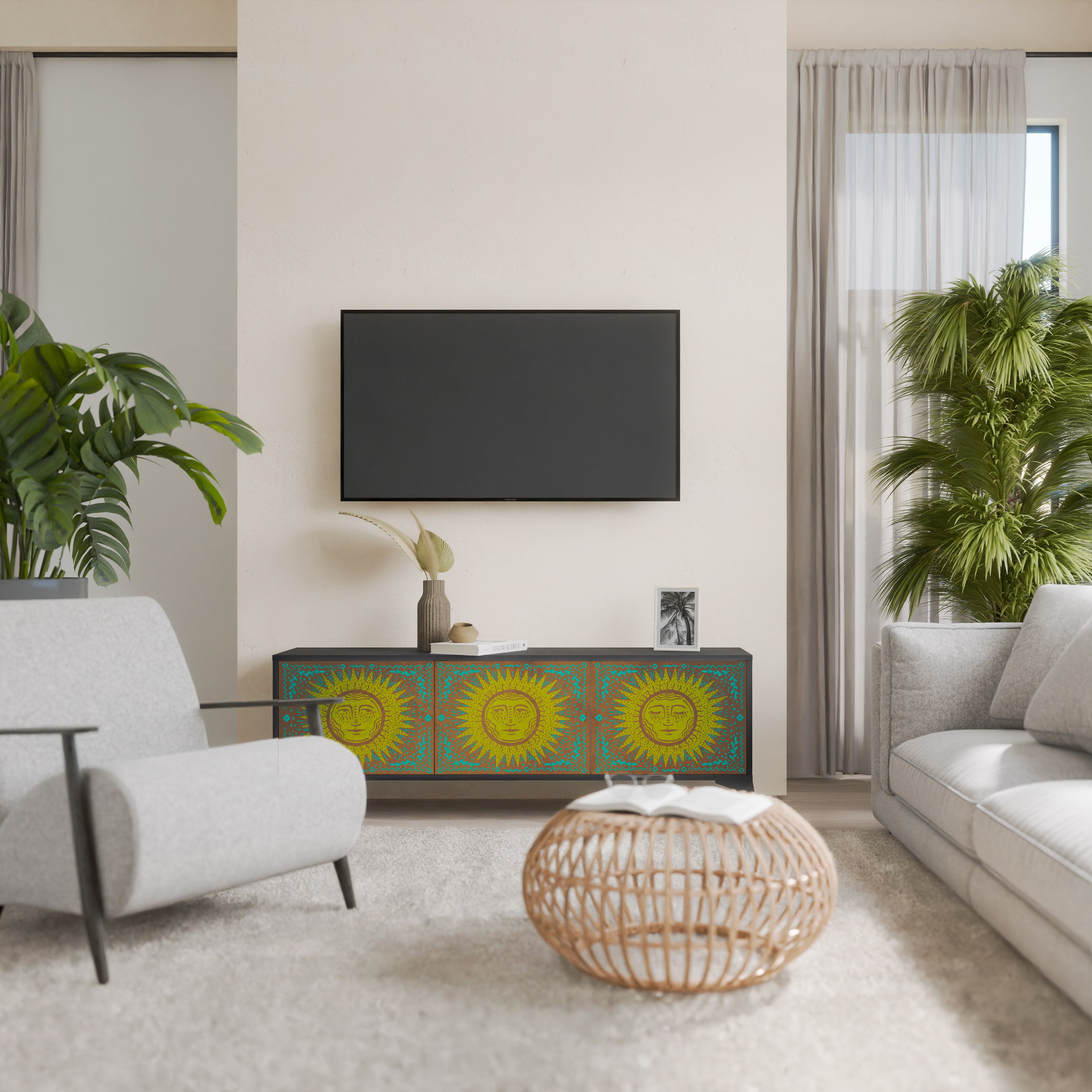 Mueble de TV de 3 puertas SUNSHINE EULOGY con acabado negro