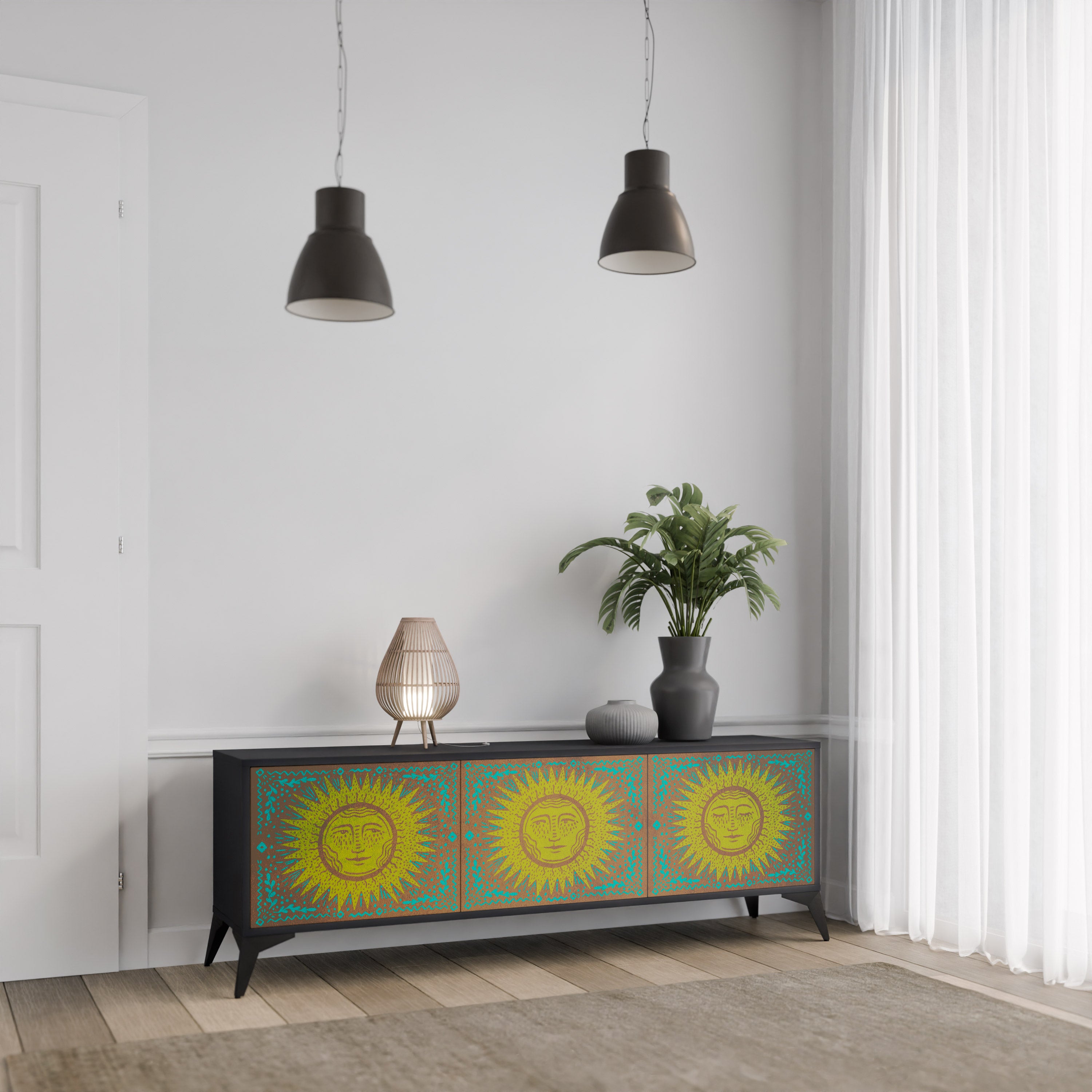 Mueble de TV de 3 puertas SUNSHINE EULOGY con acabado negro