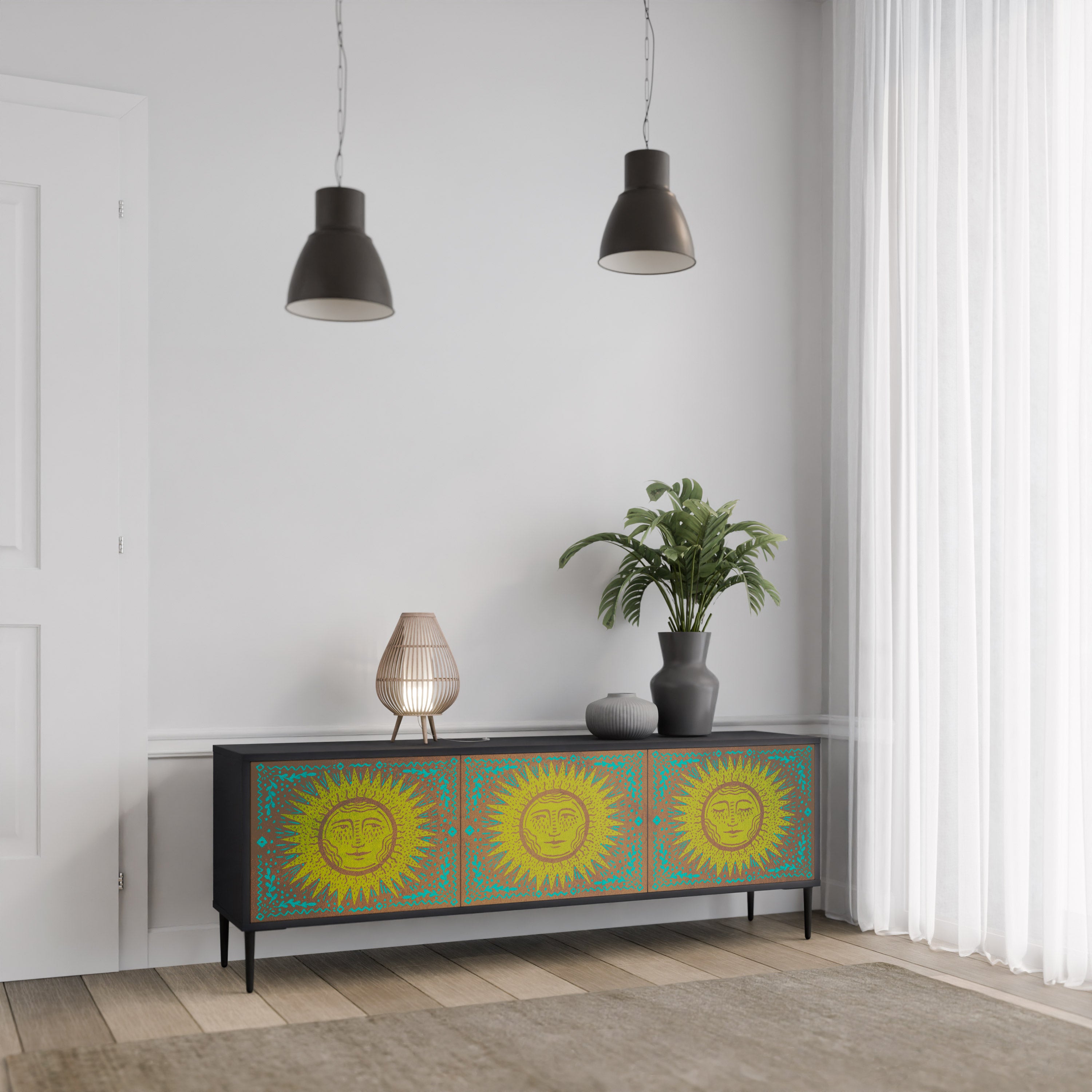 Mueble de TV de 3 puertas SUNSHINE EULOGY con acabado negro