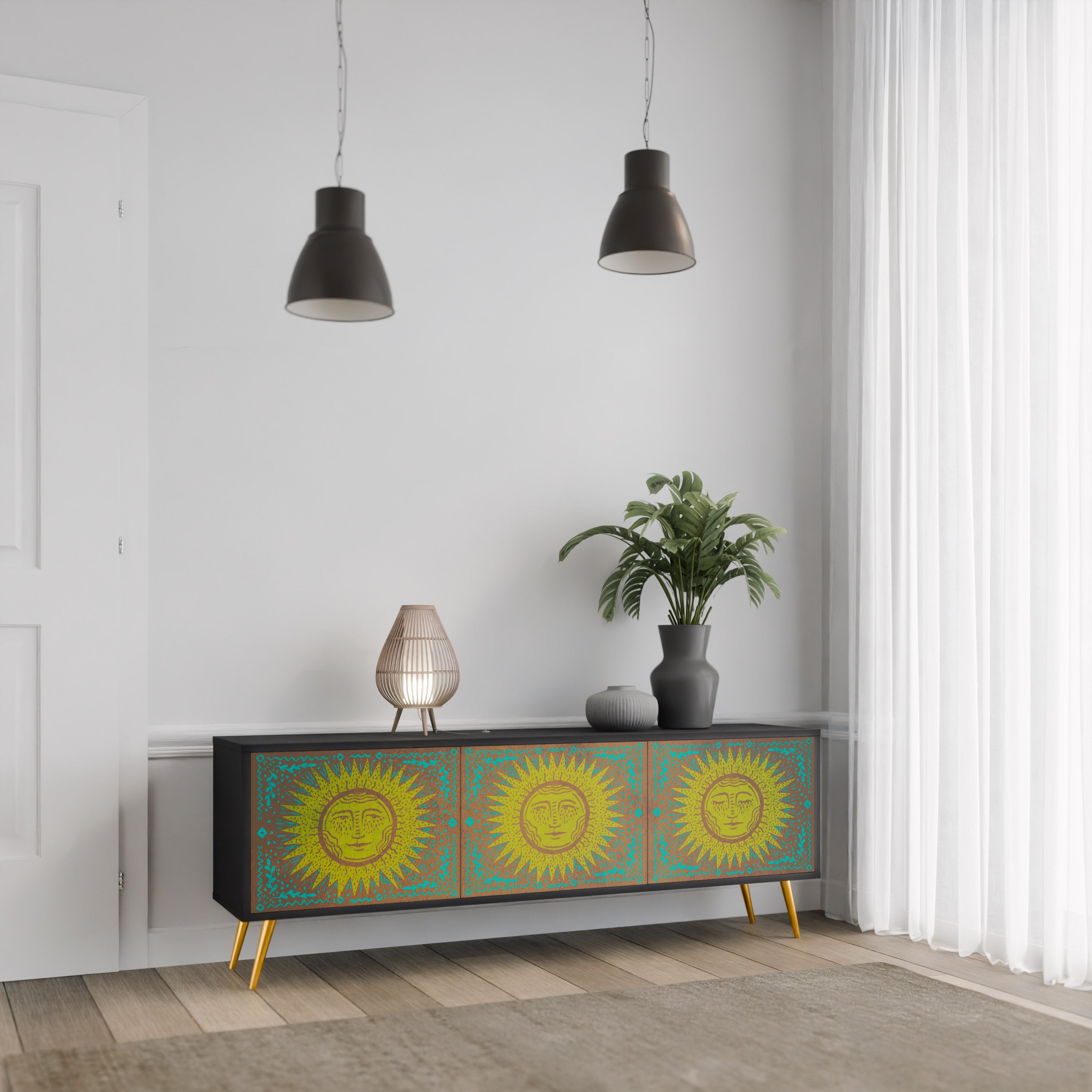 Mueble de TV de 3 puertas SUNSHINE EULOGY con acabado negro