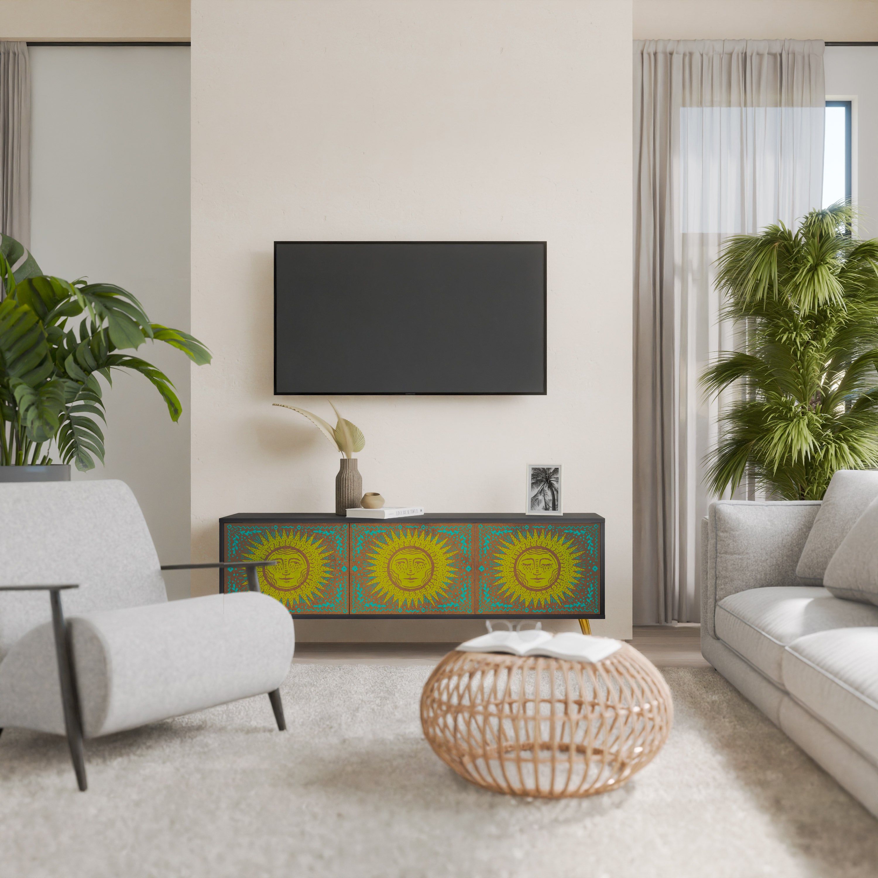 Mueble de TV de 3 puertas SUNSHINE EULOGY con acabado negro