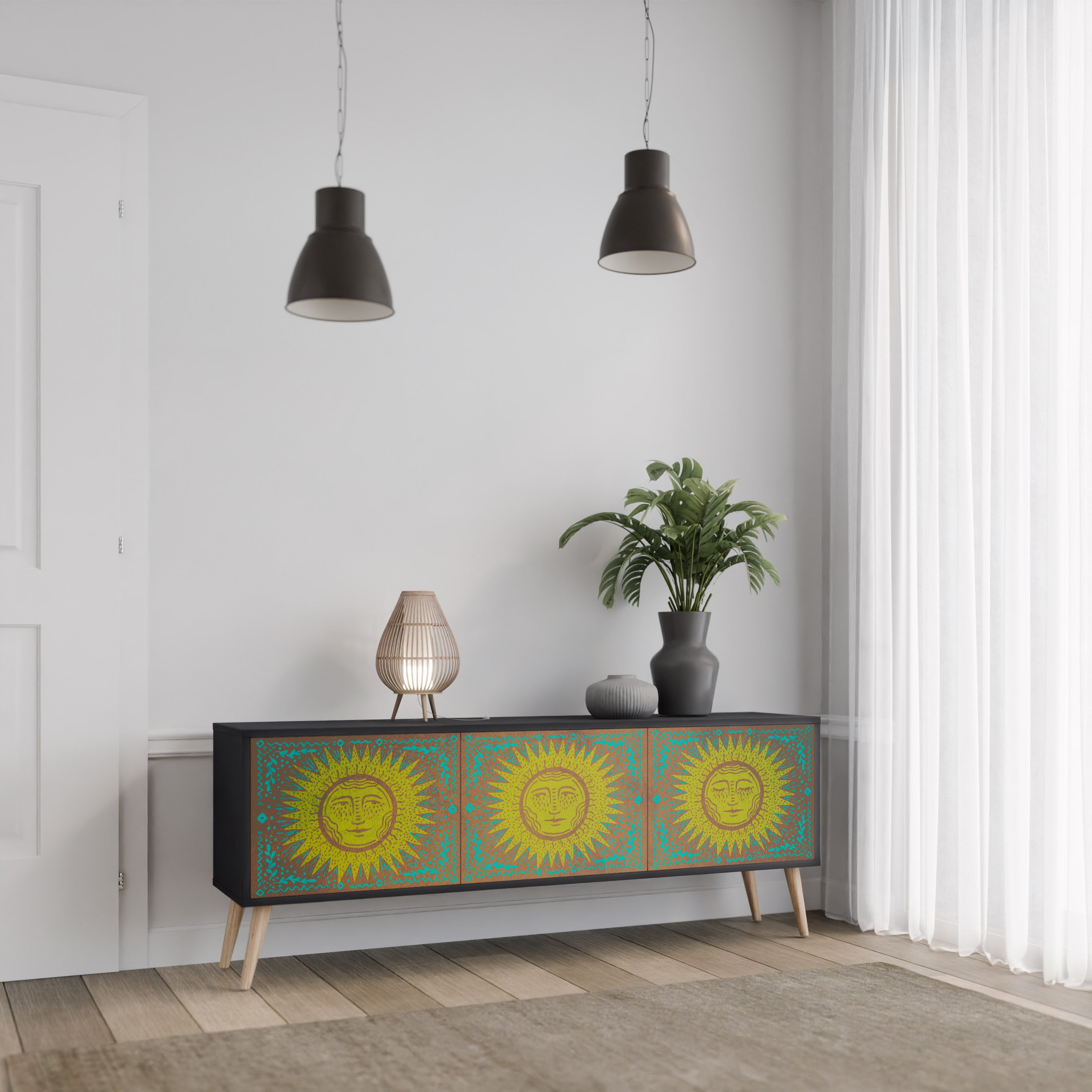 Mueble de TV de 3 puertas SUNSHINE EULOGY con acabado negro