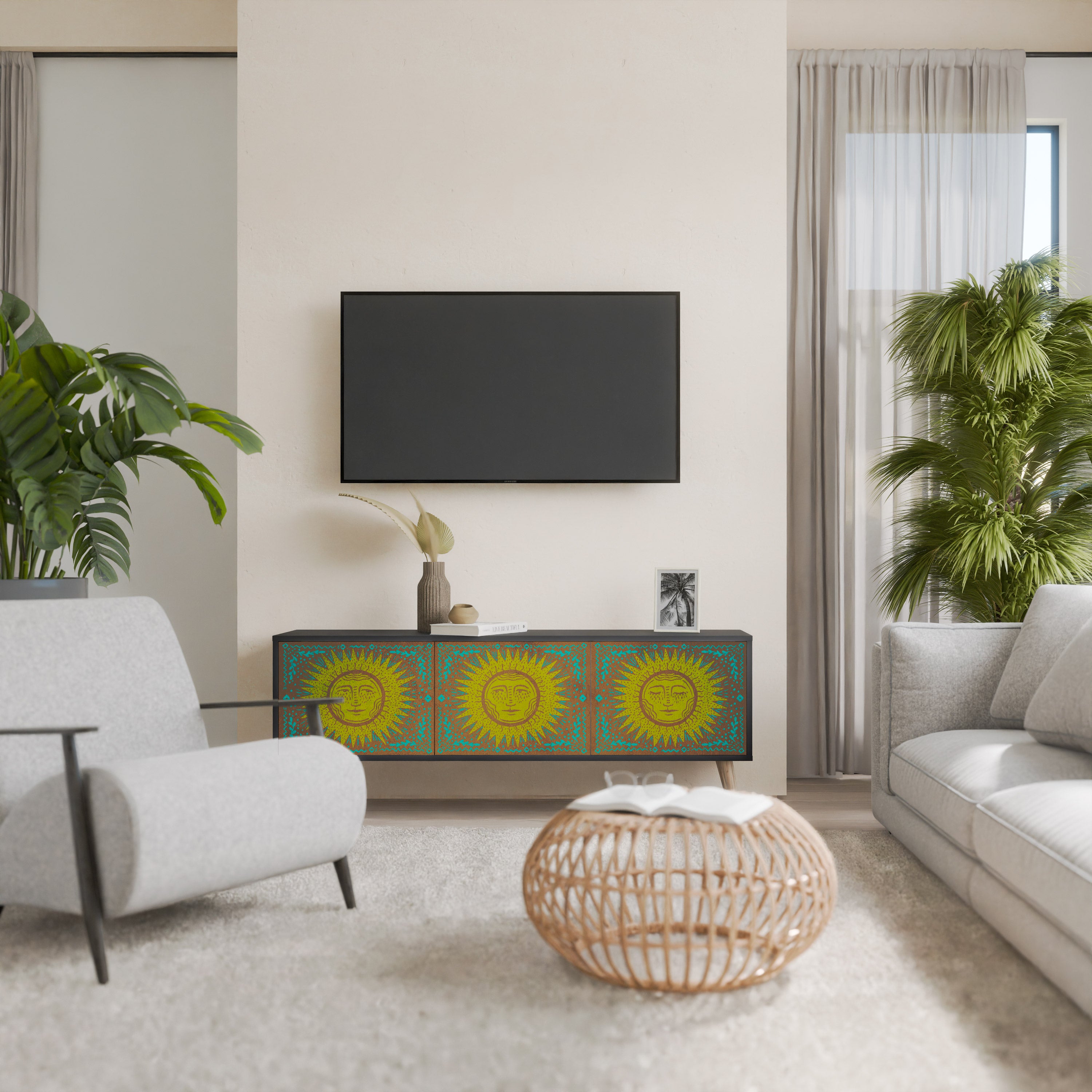 Mueble de TV de 3 puertas SUNSHINE EULOGY con acabado negro