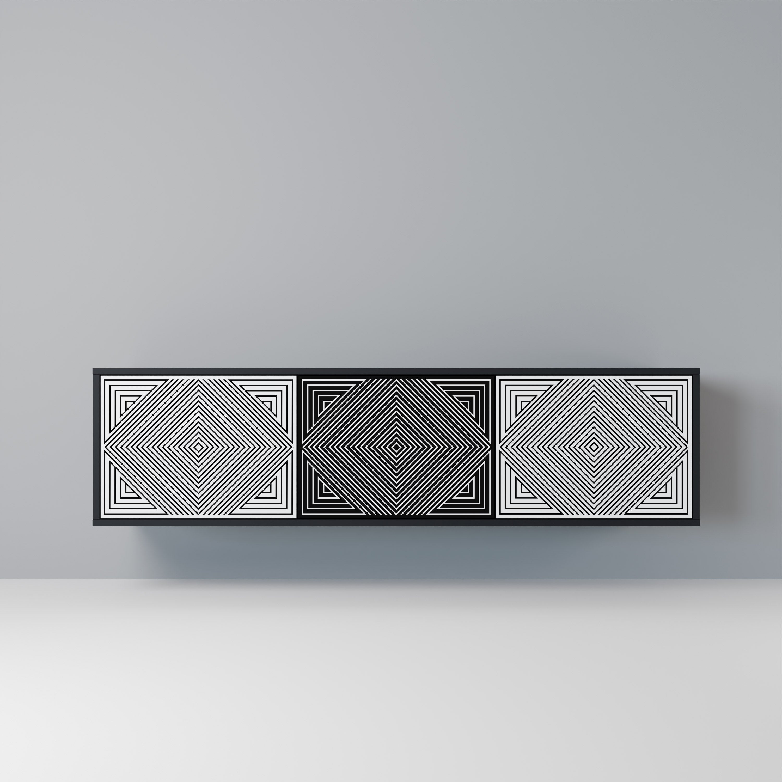 Mueble de TV POLYGON ILLUSION de 3 puertas con acabado negro