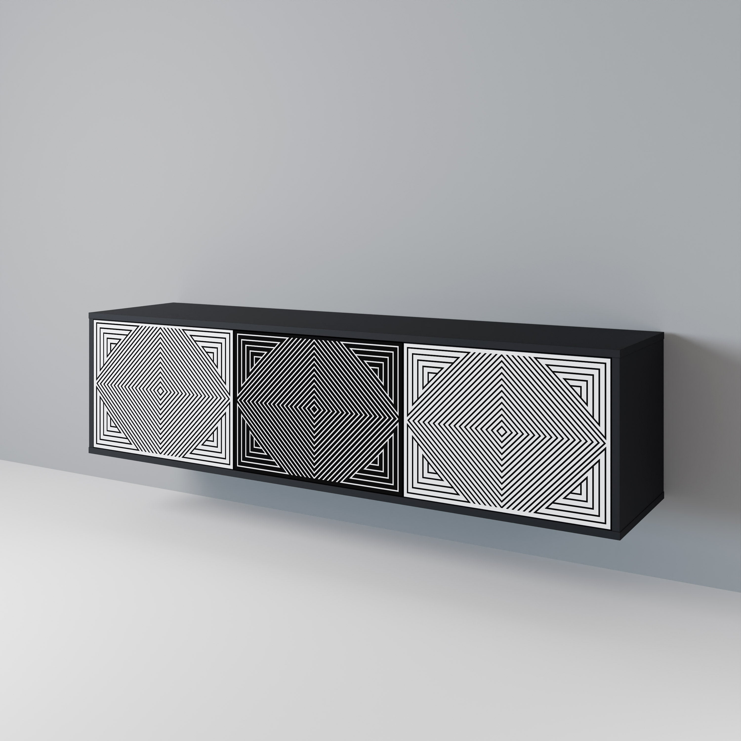 Mueble de TV POLYGON ILLUSION de 3 puertas con acabado negro