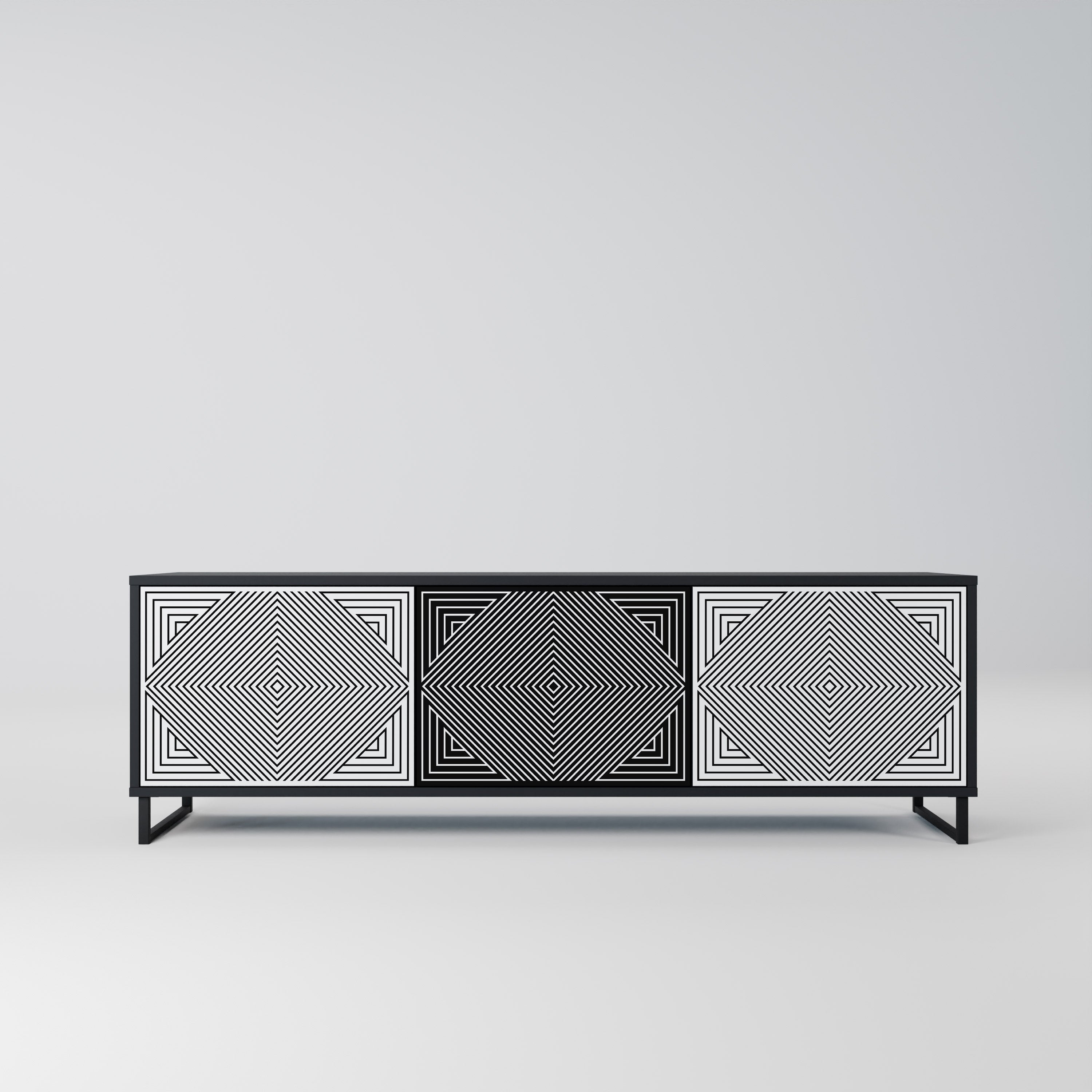 Mueble de TV POLYGON ILLUSION de 3 puertas con acabado negro