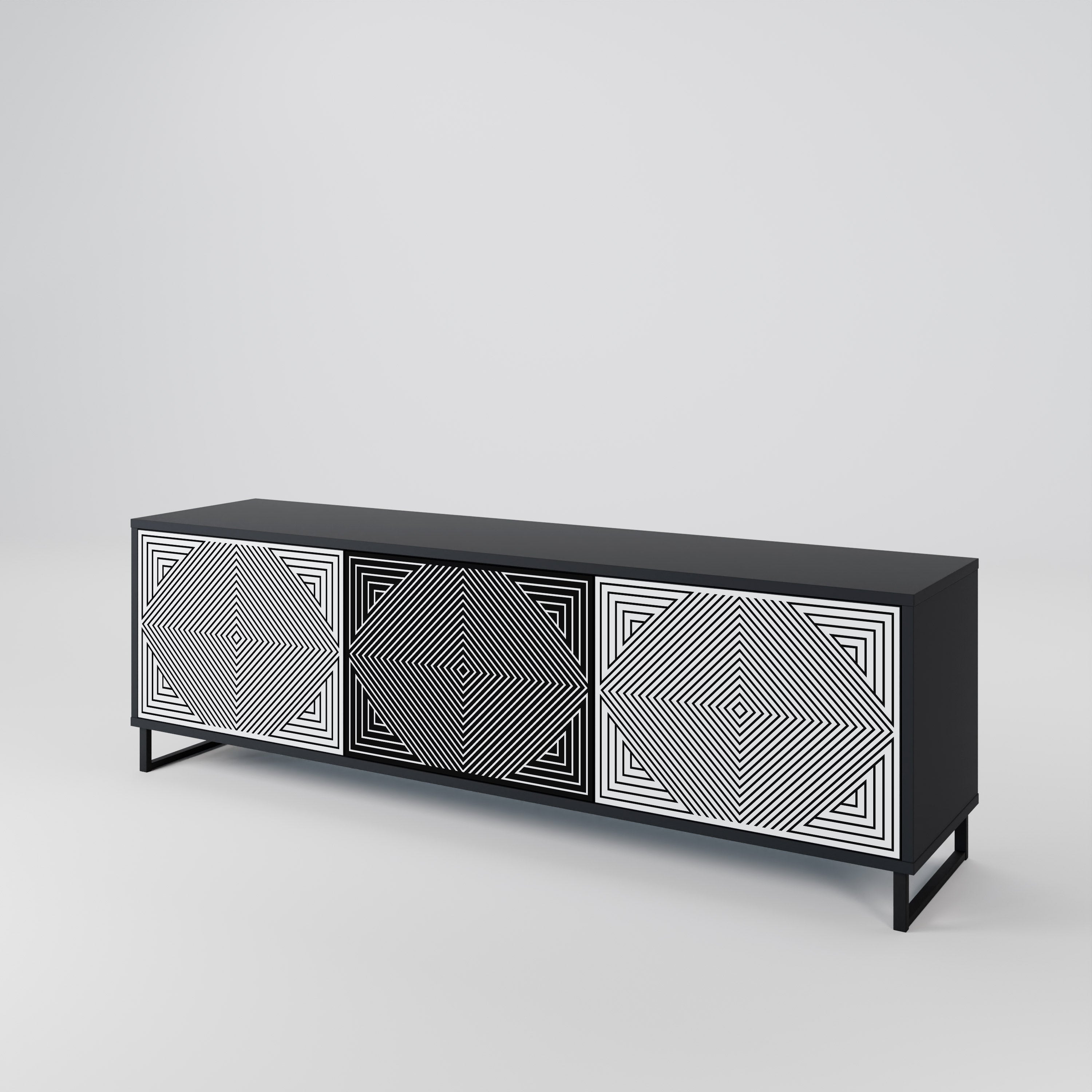 Mueble de TV POLYGON ILLUSION de 3 puertas con acabado negro