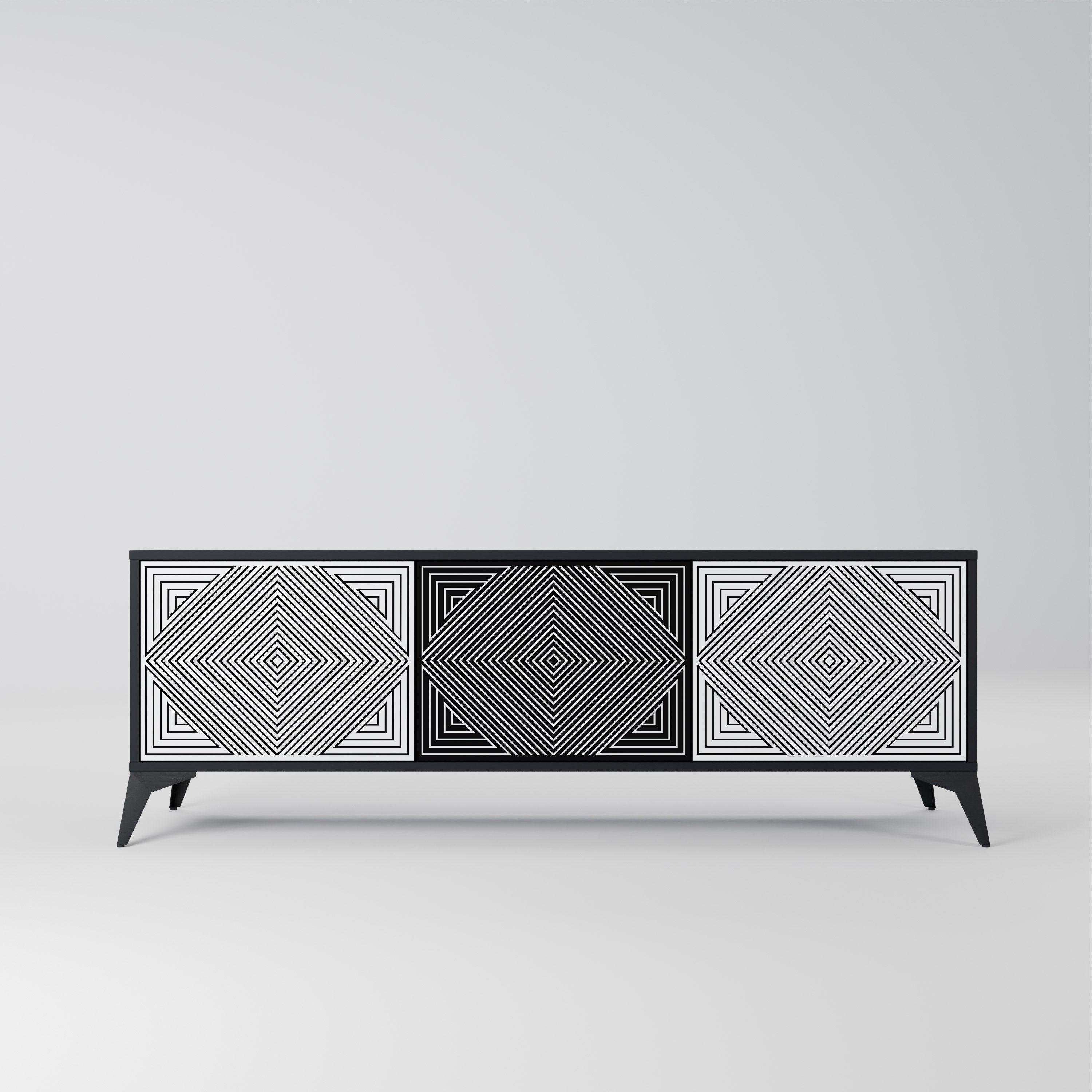 Mueble de TV POLYGON ILLUSION de 3 puertas con acabado negro