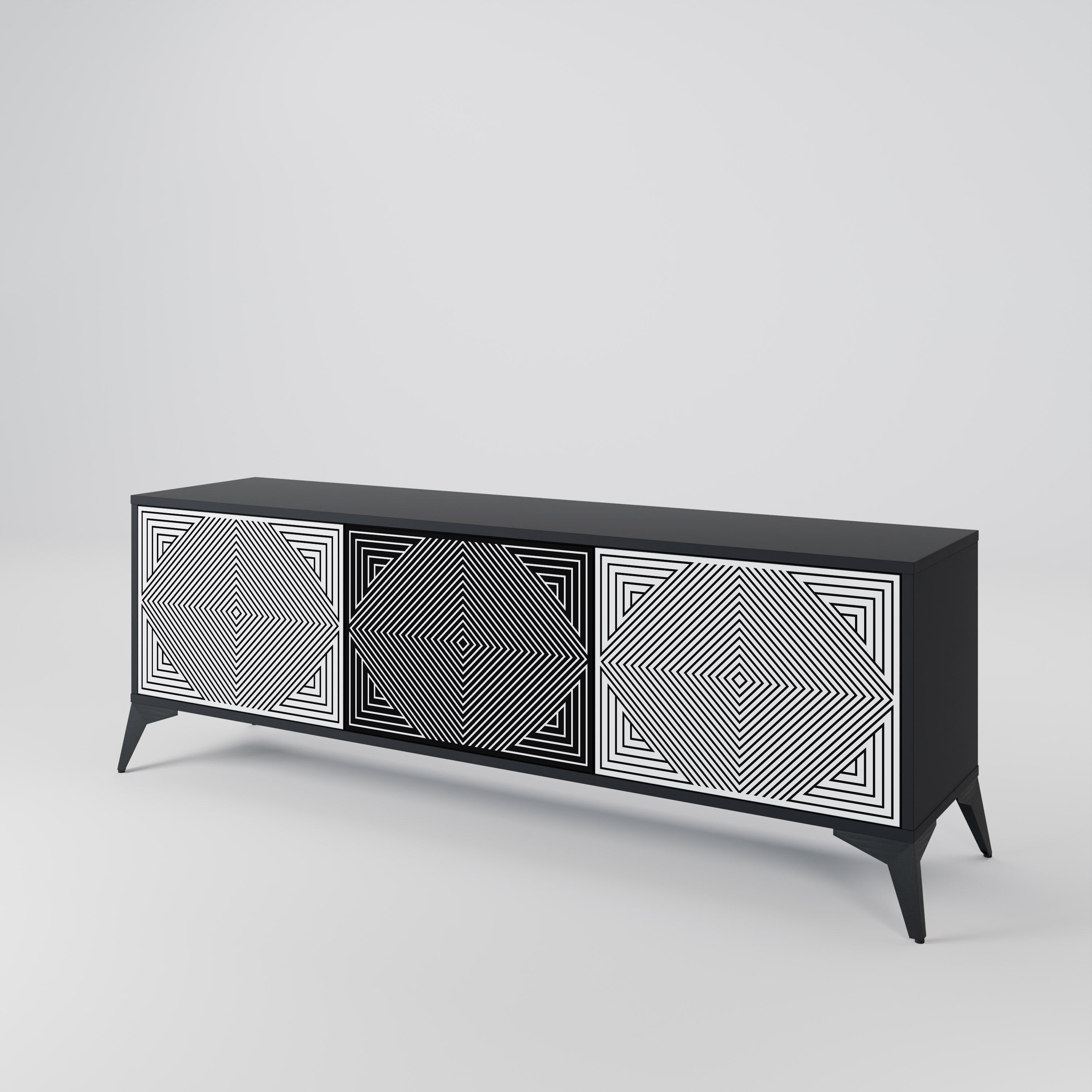 Mueble de TV POLYGON ILLUSION de 3 puertas con acabado negro