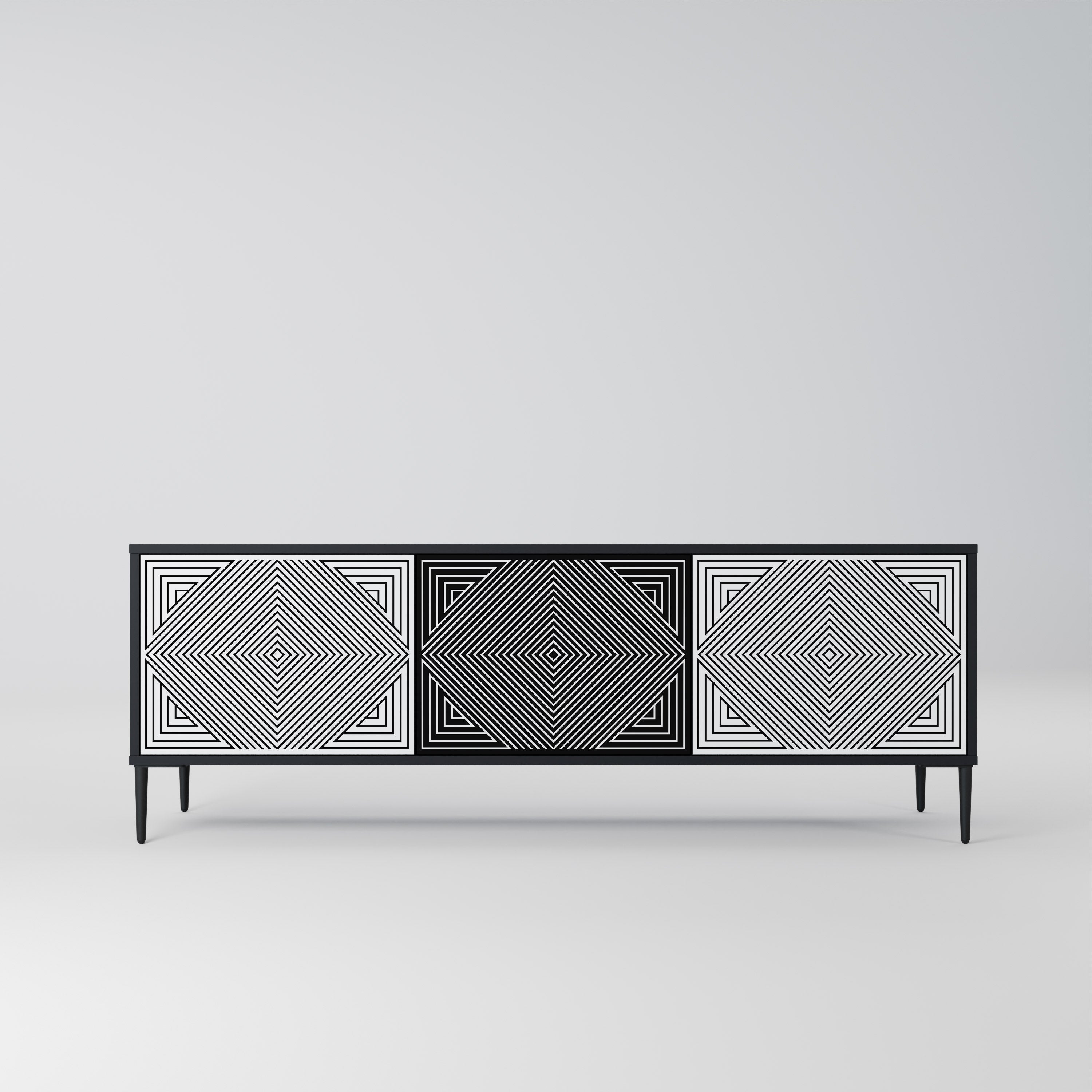 Mueble de TV POLYGON ILLUSION de 3 puertas con acabado negro