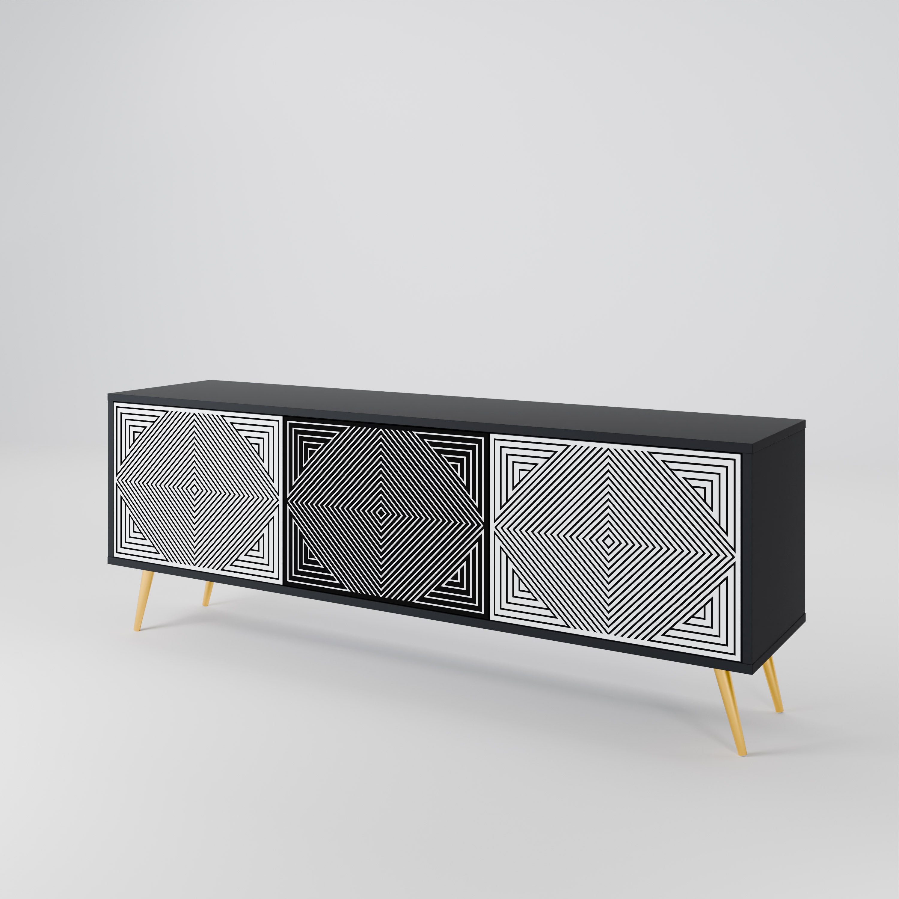 Mueble de TV POLYGON ILLUSION de 3 puertas con acabado negro