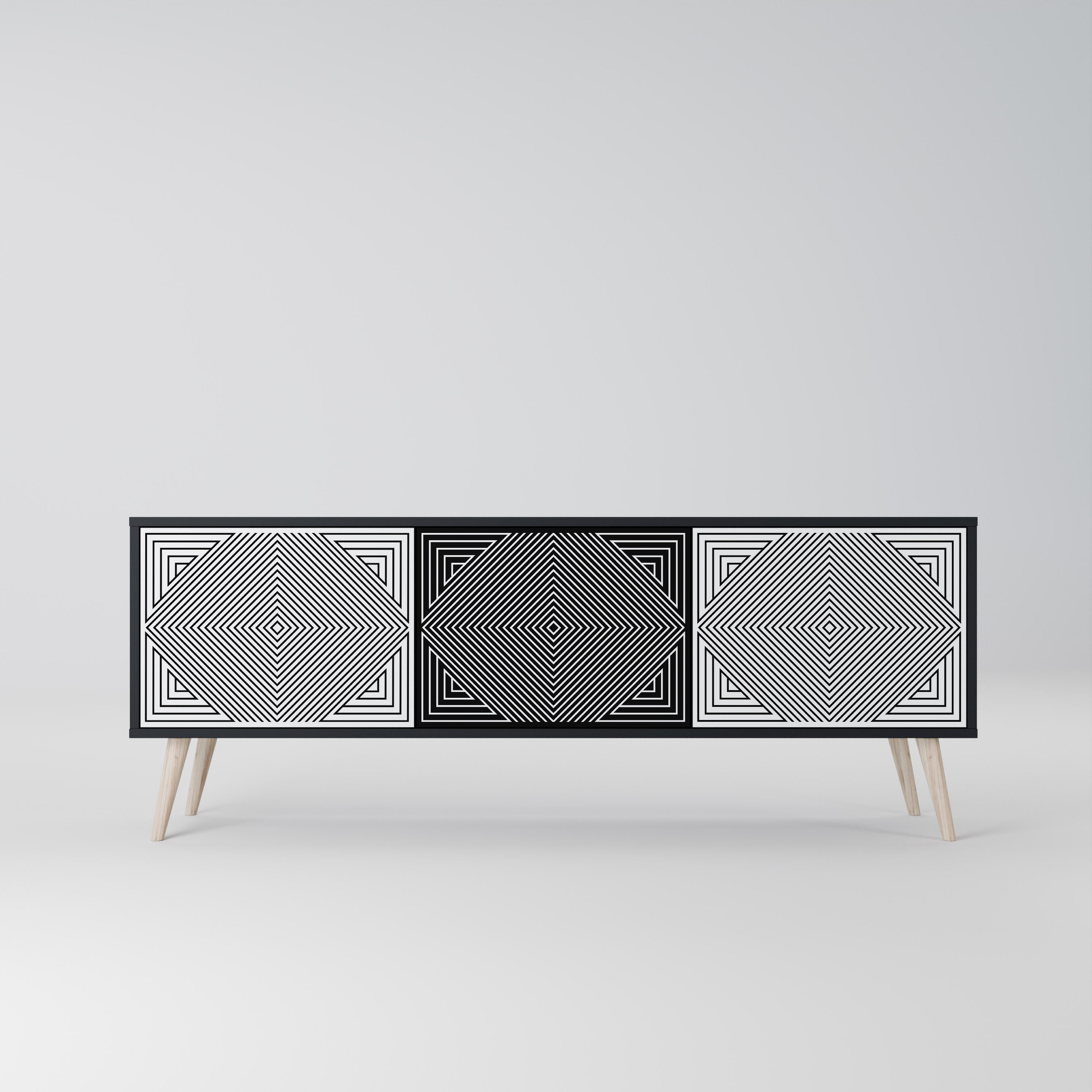 Mueble de TV POLYGON ILLUSION de 3 puertas con acabado negro