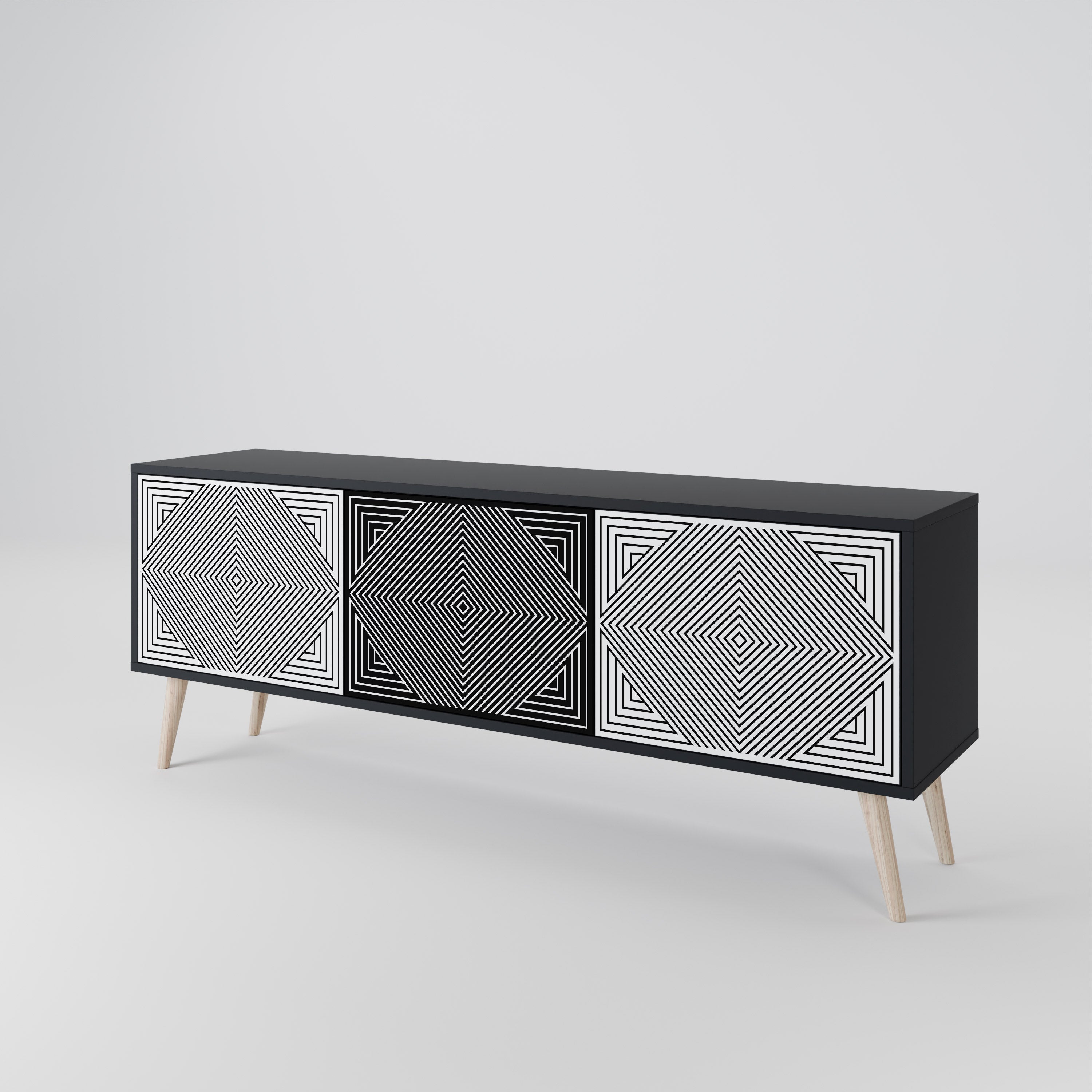 Mueble de TV POLYGON ILLUSION de 3 puertas con acabado negro