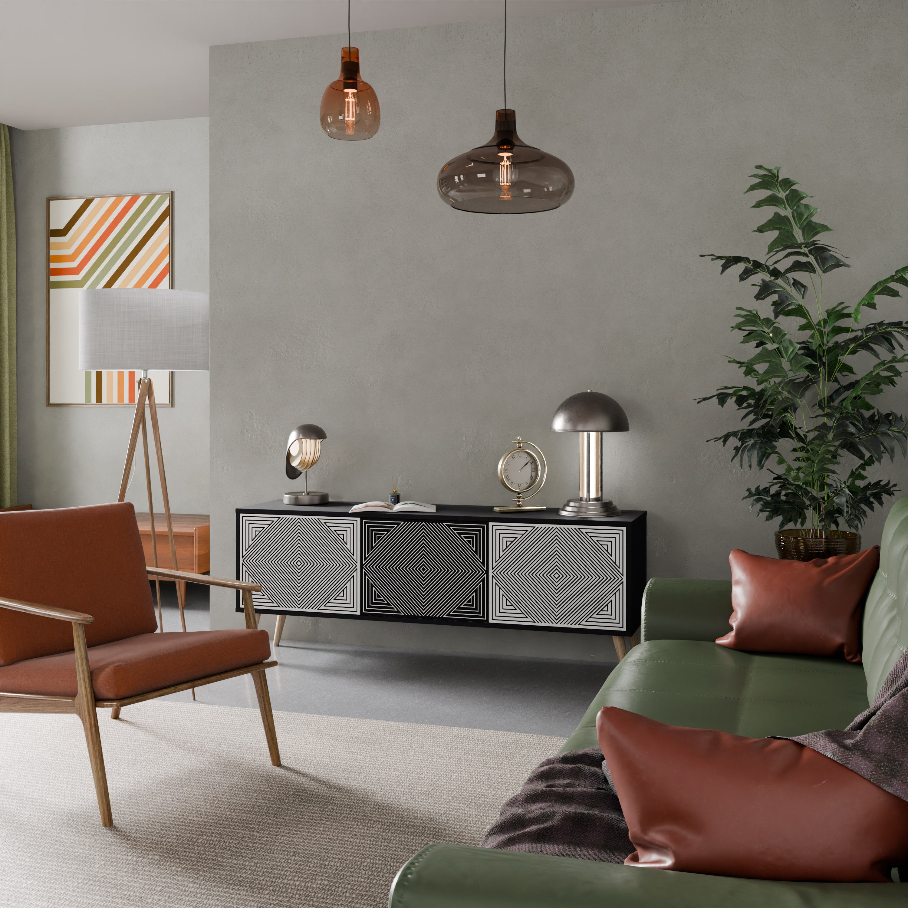 Mueble de TV POLYGON ILLUSION de 3 puertas con acabado negro