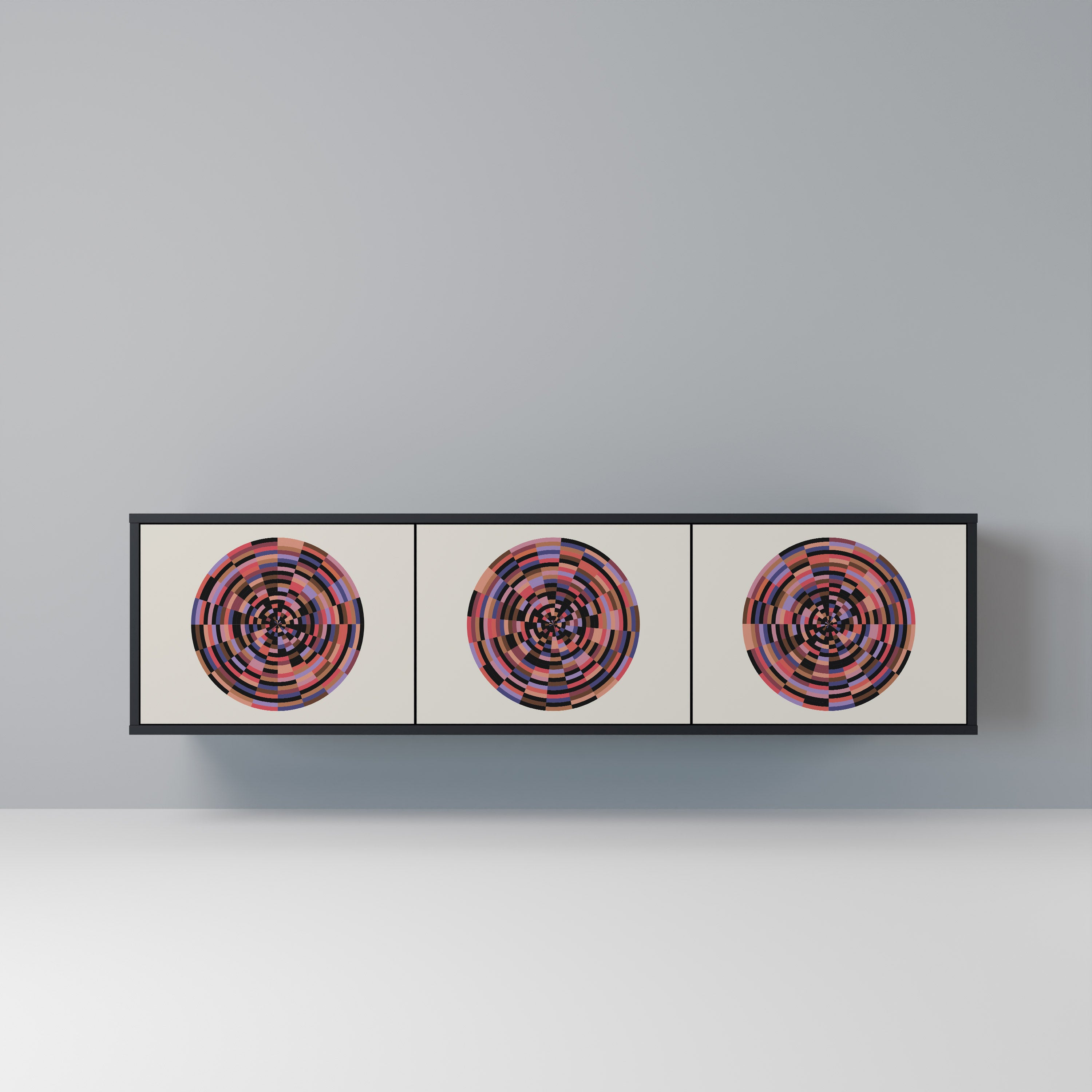 Mueble de TV de 3 puertas BROWN CIRCLES con acabado negro