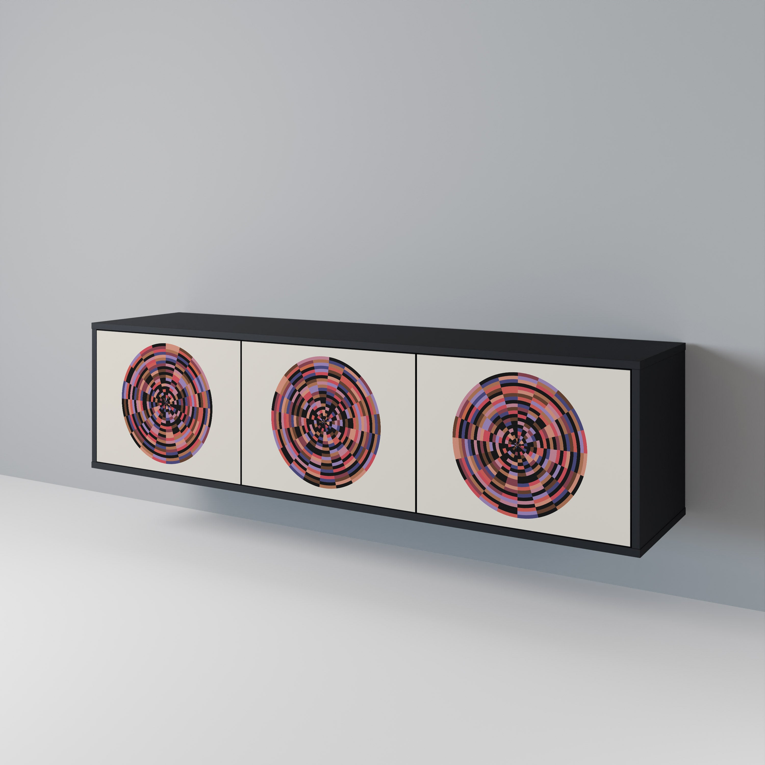 Mueble de TV de 3 puertas BROWN CIRCLES con acabado negro