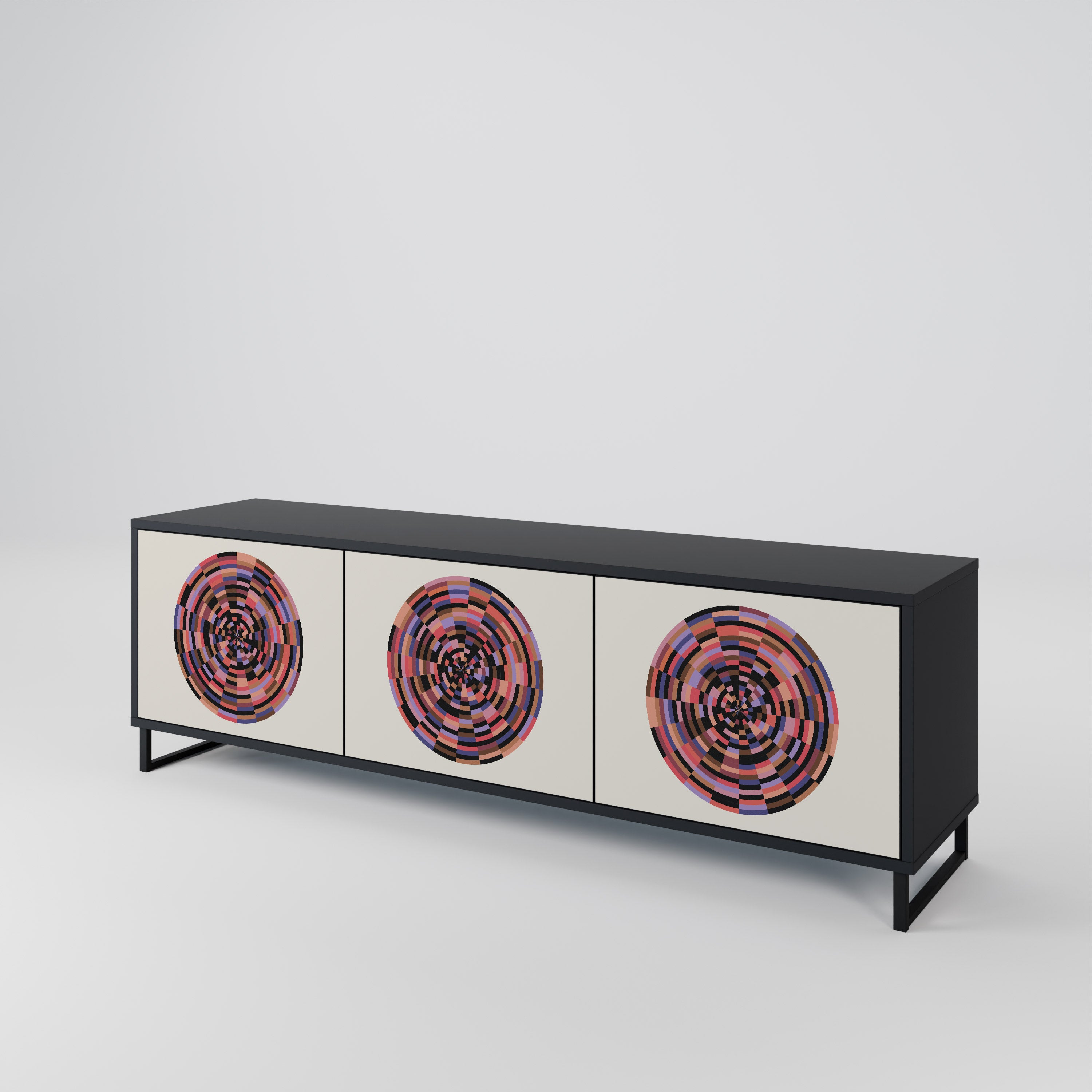 Mueble de TV de 3 puertas BROWN CIRCLES con acabado negro