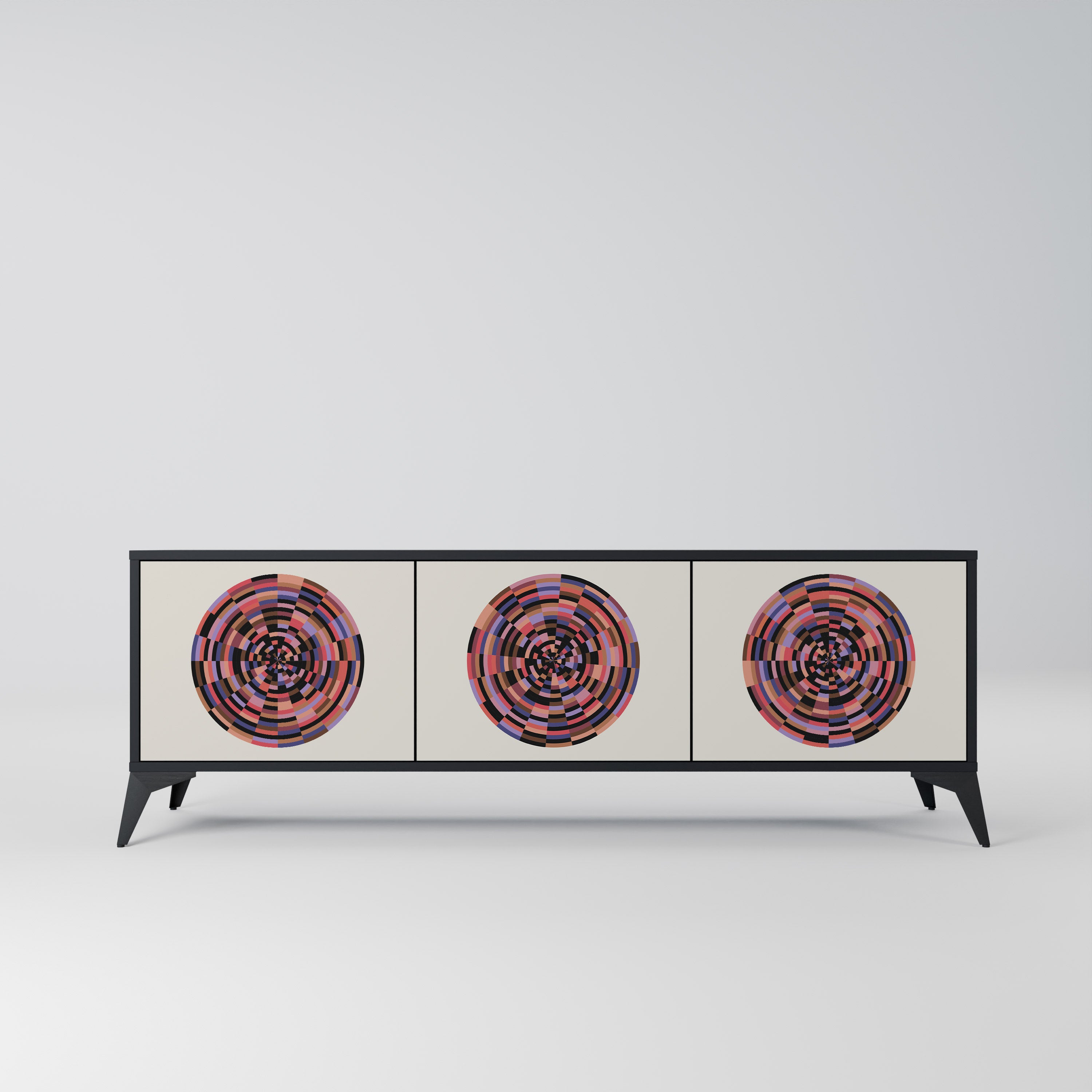 Mueble de TV de 3 puertas BROWN CIRCLES con acabado negro