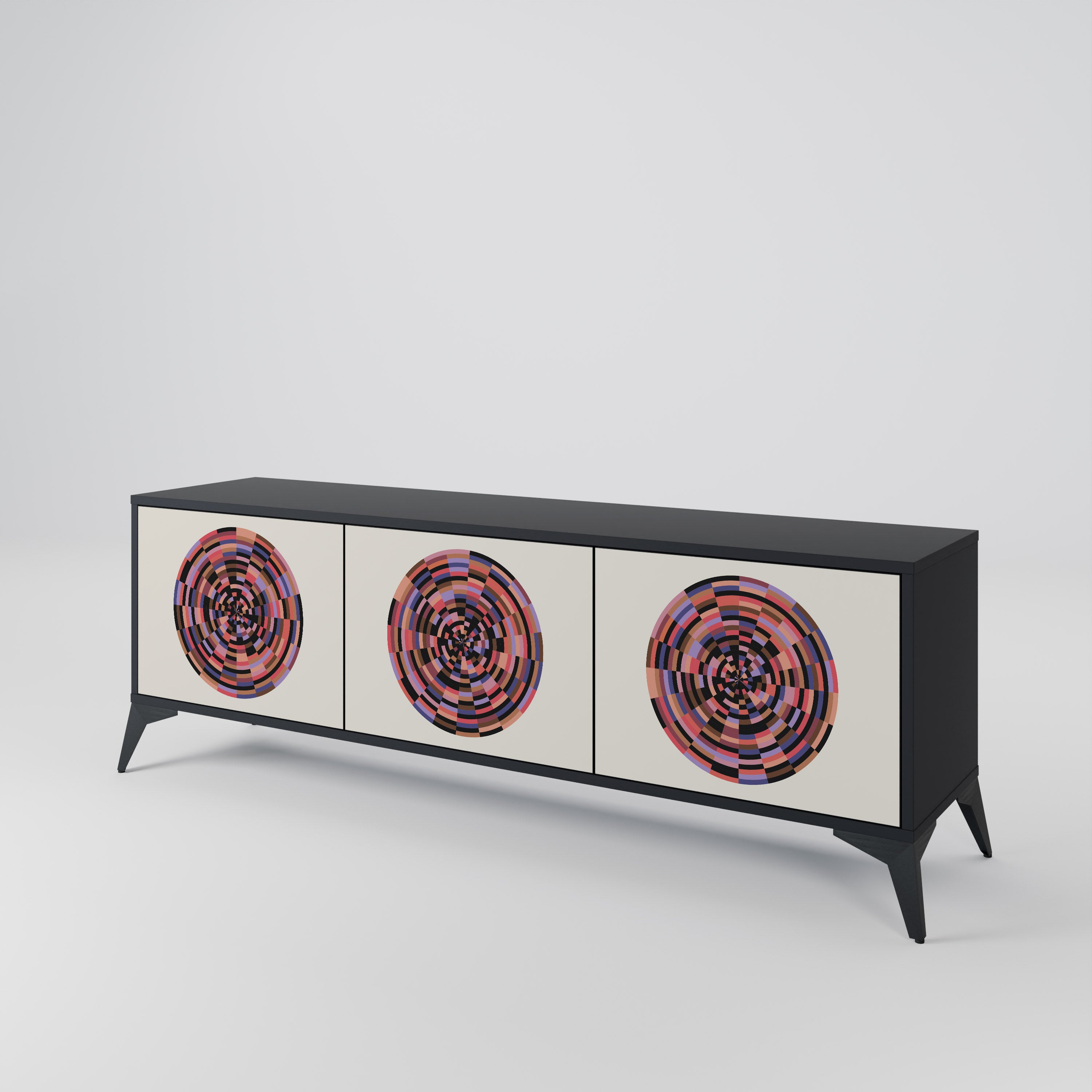 Mueble de TV de 3 puertas BROWN CIRCLES con acabado negro