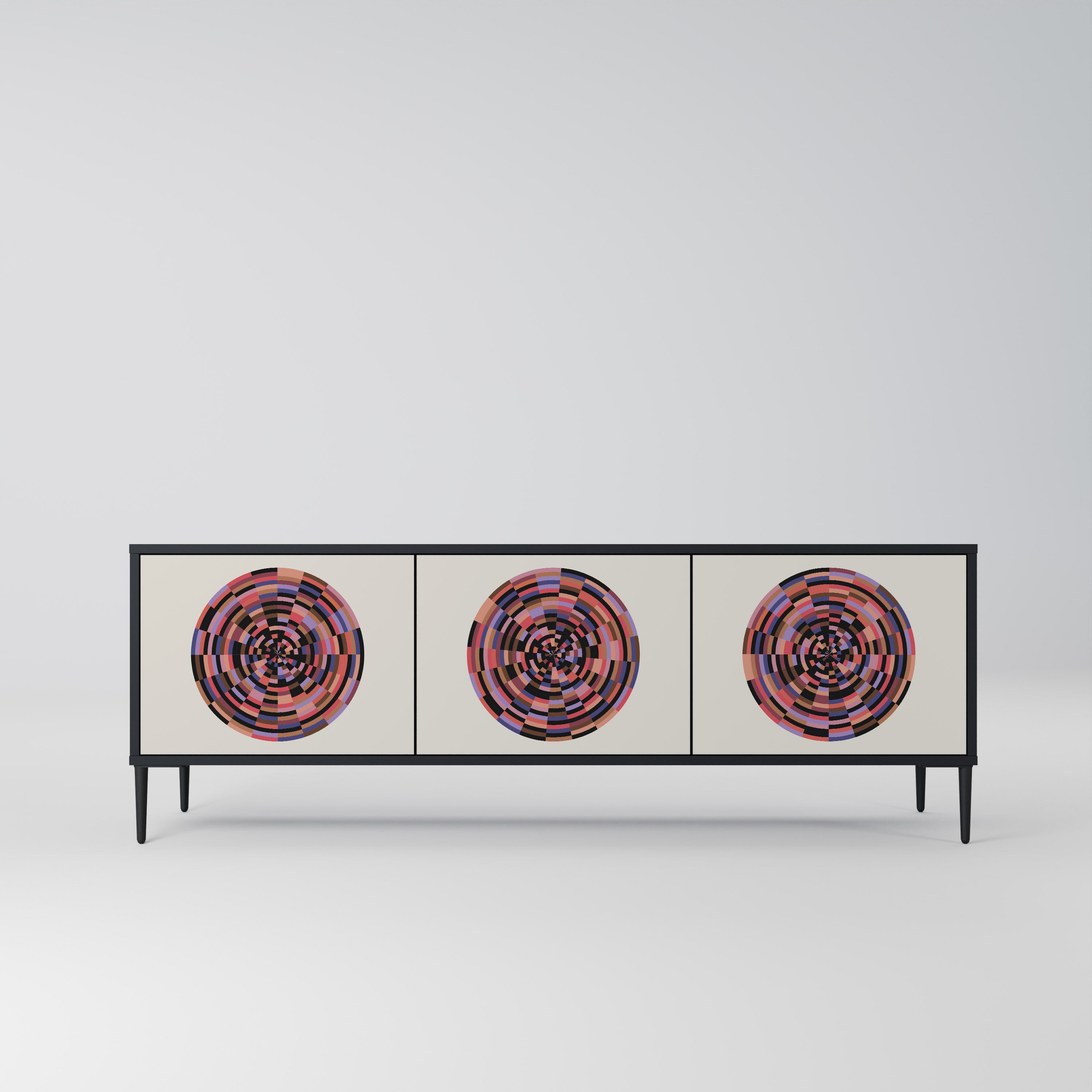 Mueble de TV de 3 puertas BROWN CIRCLES con acabado negro