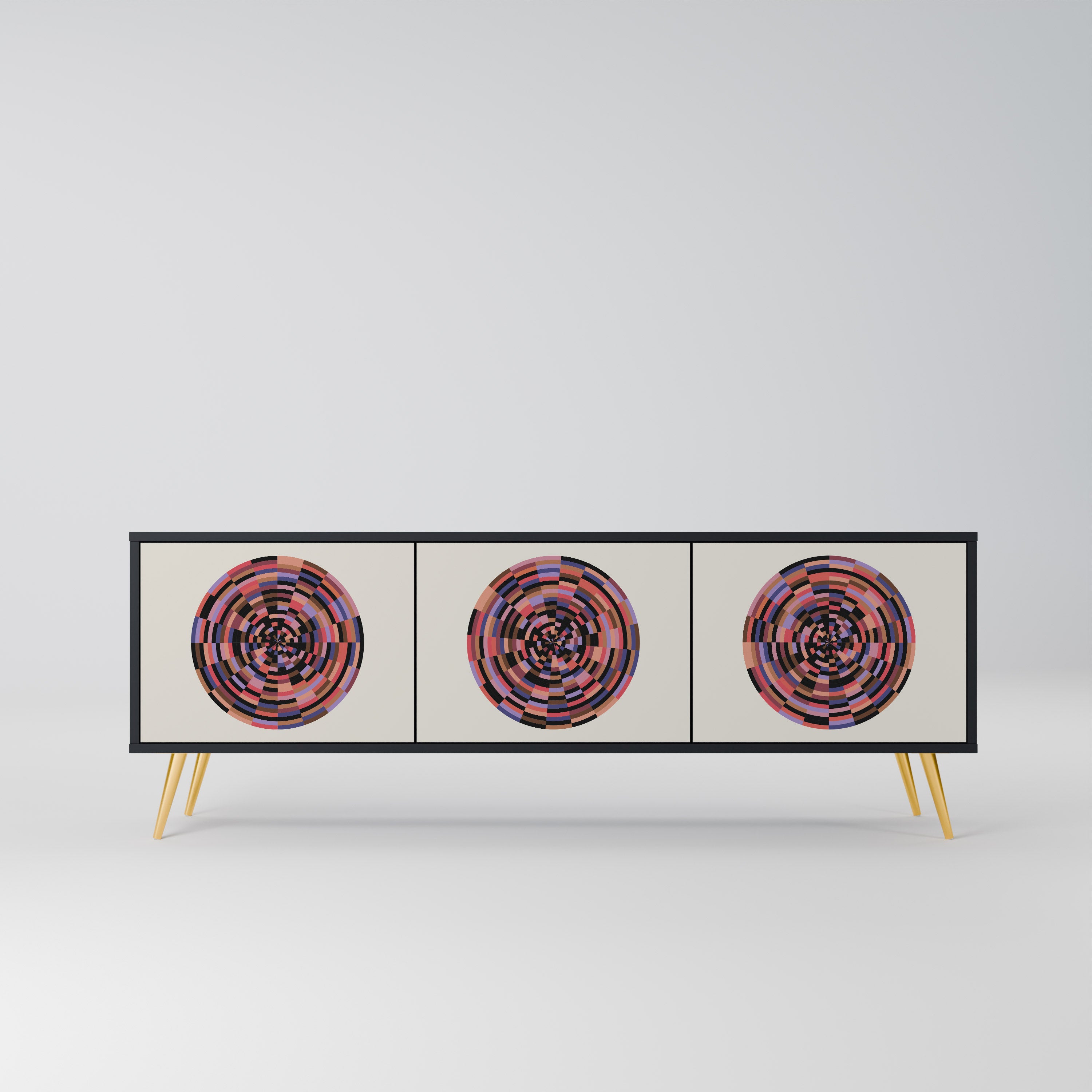 Mueble de TV de 3 puertas BROWN CIRCLES con acabado negro