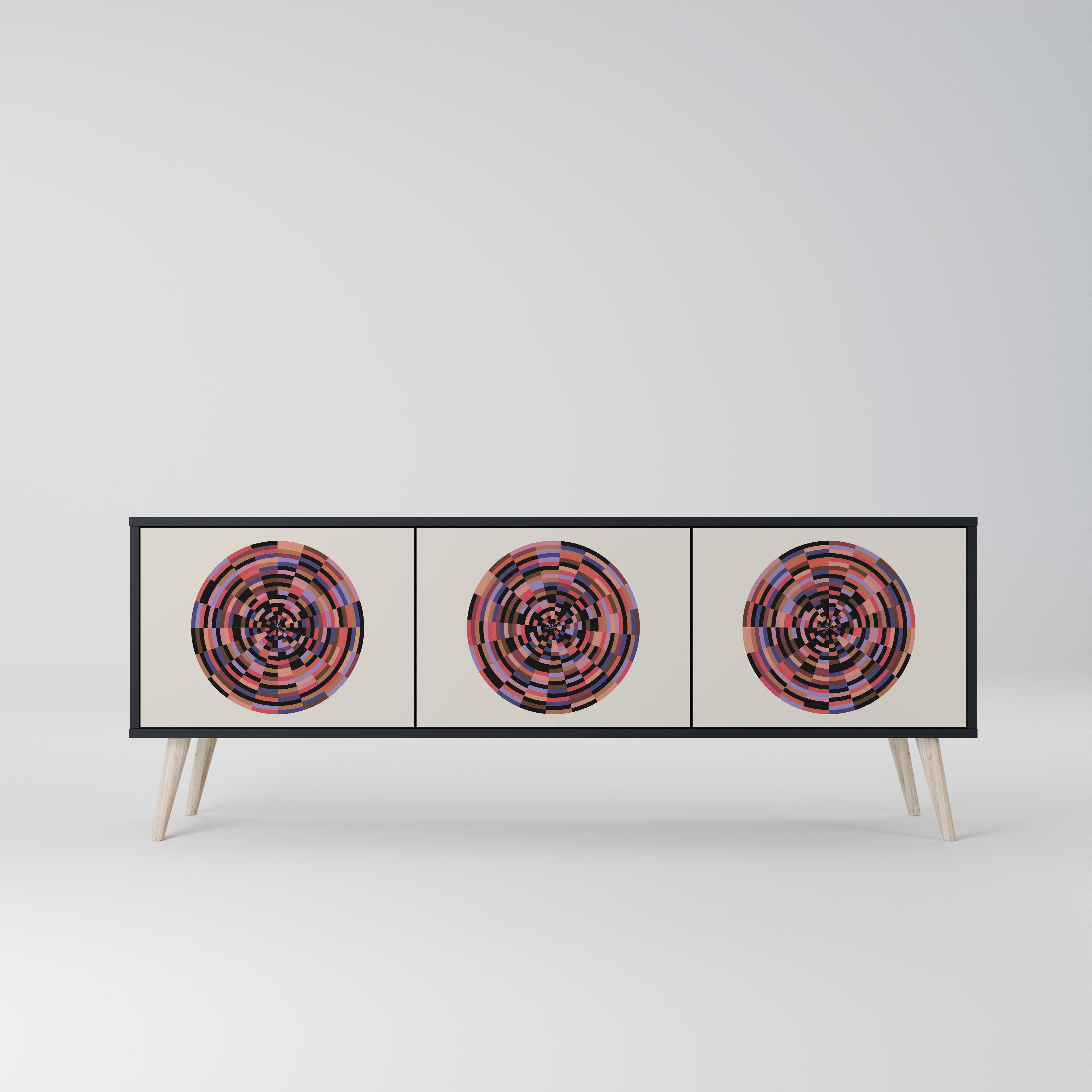 Mueble de TV de 3 puertas BROWN CIRCLES con acabado negro