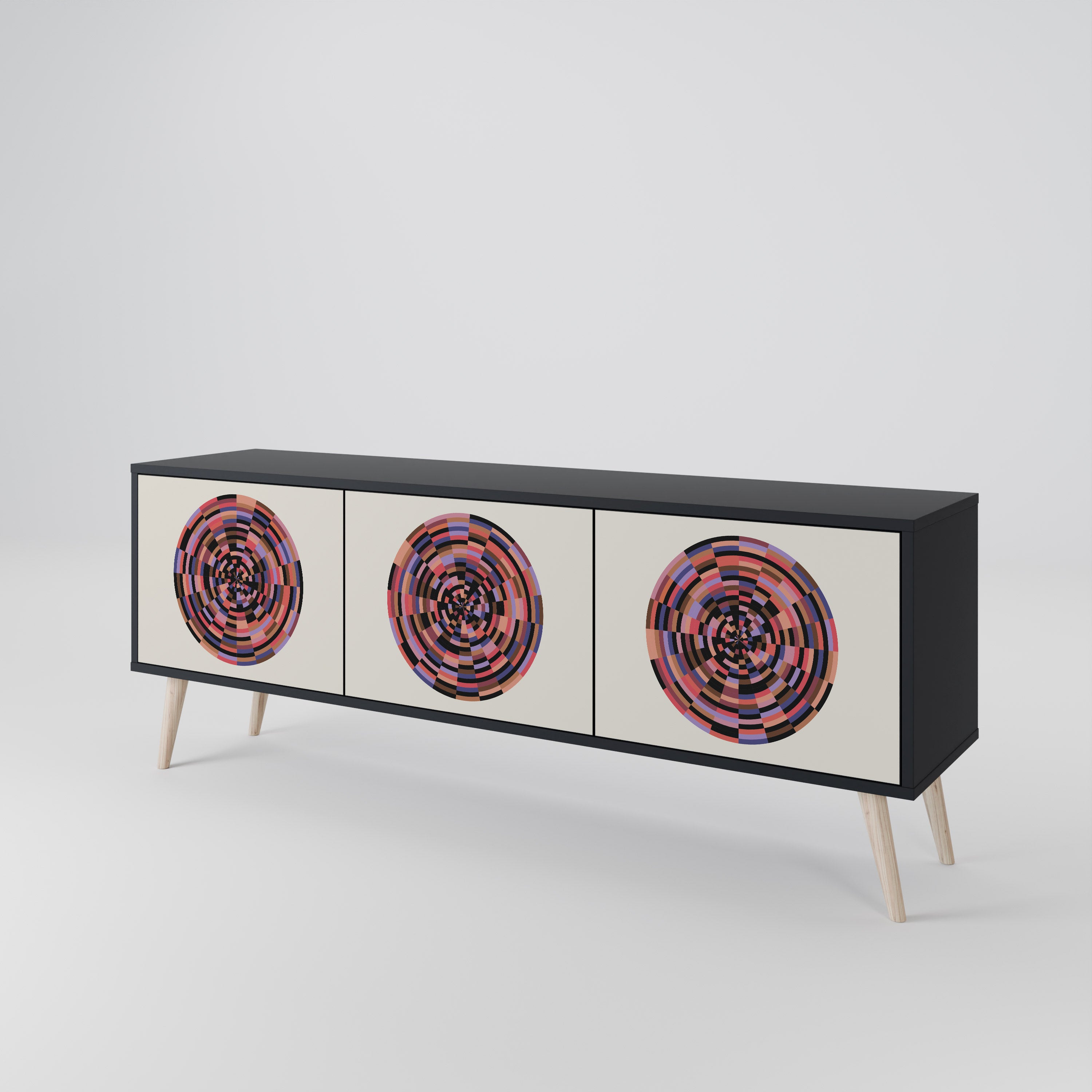 Mueble de TV de 3 puertas BROWN CIRCLES con acabado negro