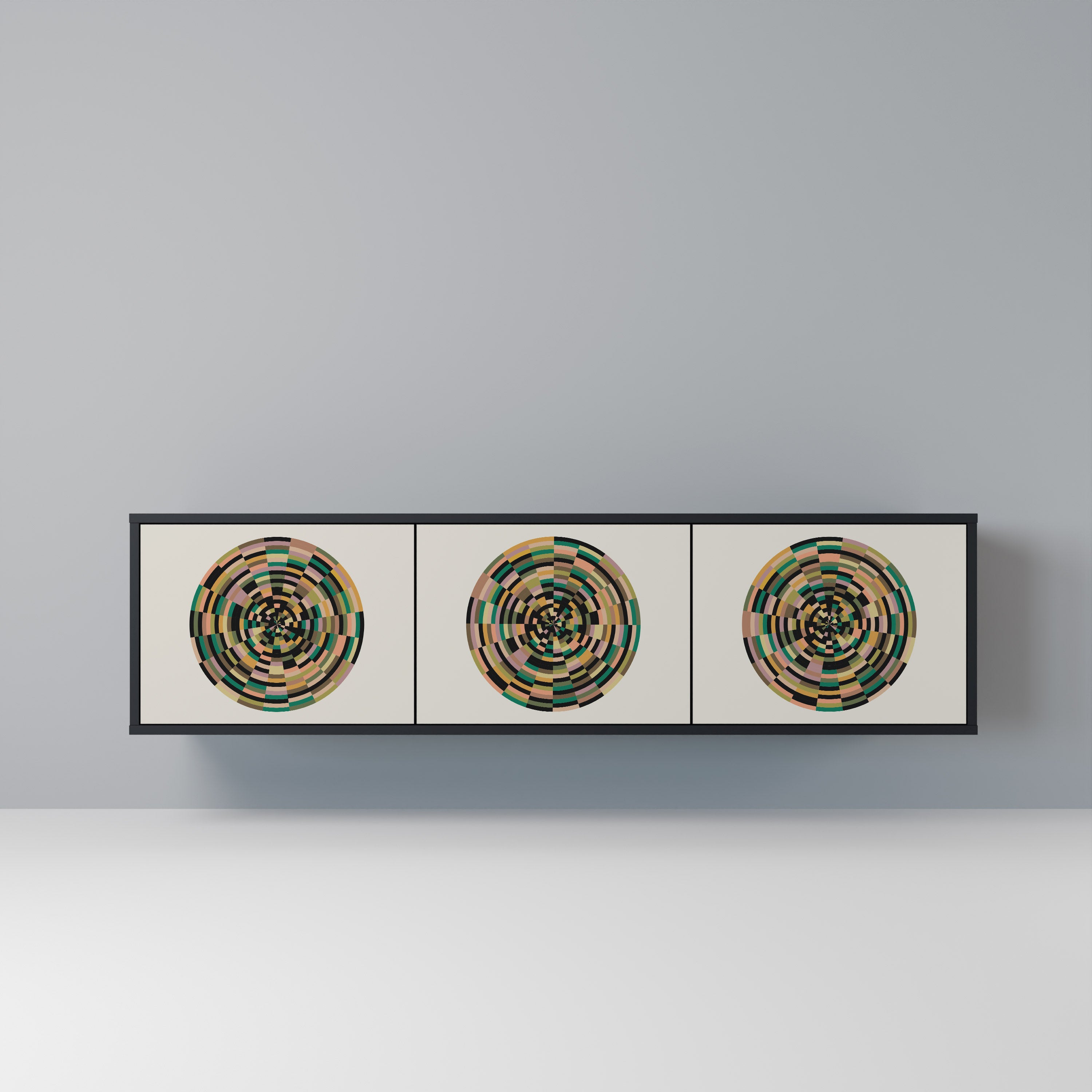 Mueble de TV de 3 puertas GREEN CIRCLES con acabado negro
